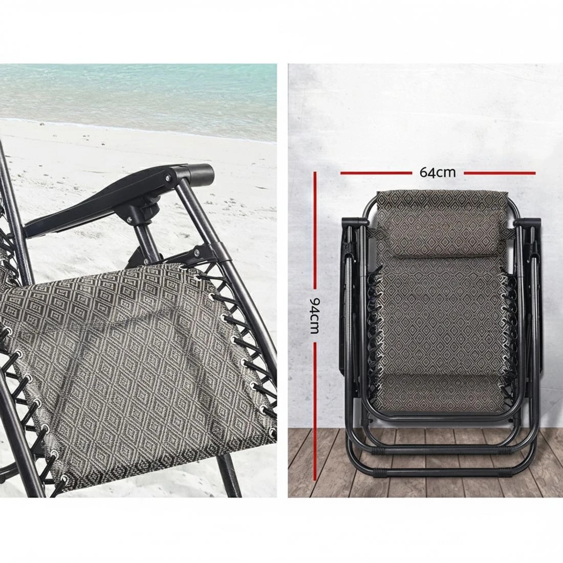 5 Gardeon 2PC Zero Gravity Chair Folding Outdoor Recliner Adjustable Sun Lounge Camping - Beige, 5 of 5