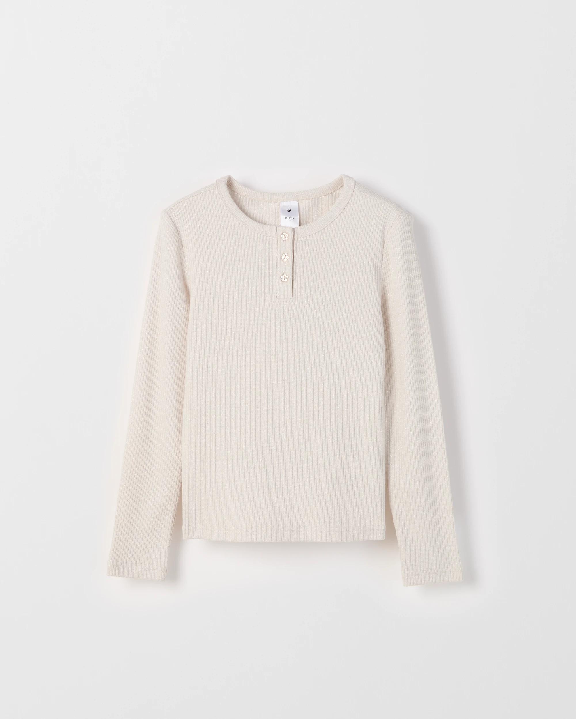 1 Target Kids Long Sleeve Rib Textured Henley T-Shirt CREAM, 1 of 2