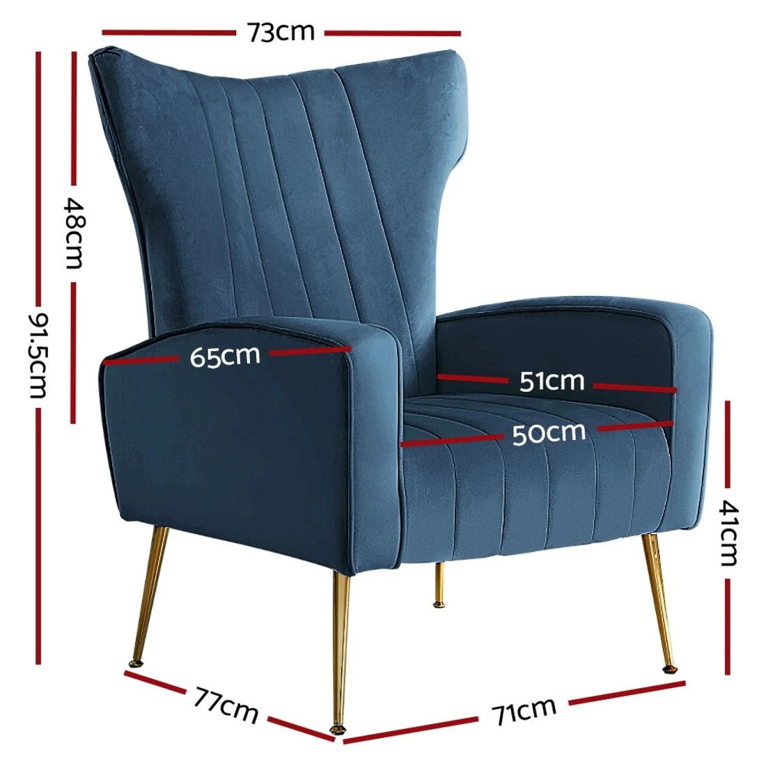 2 Artiss Armchair Navy Velvet Kate - Blue, 2 of 8