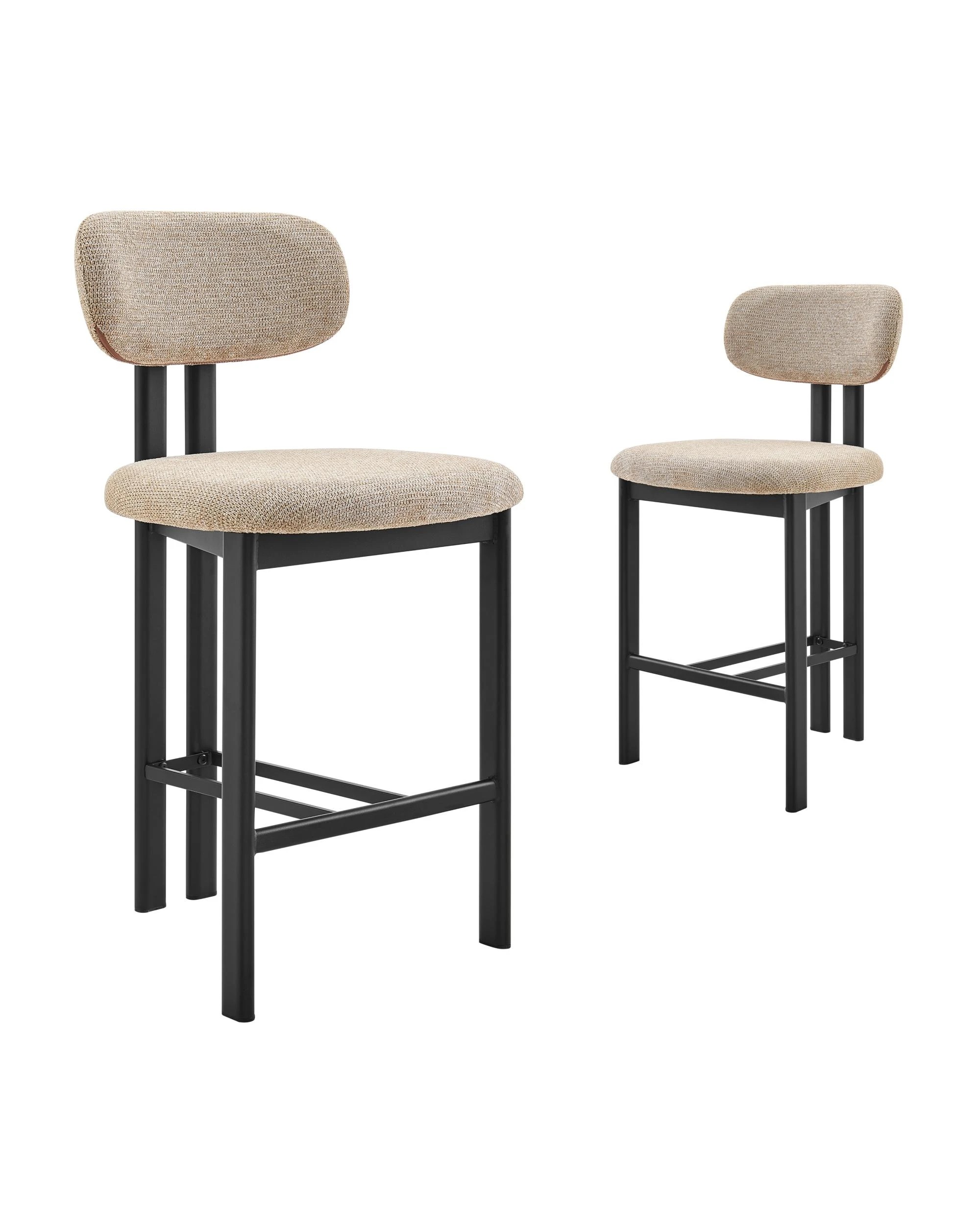 1 Kodu Dining Stools Pair (Set of Two) Beige and Black, 1 of 9