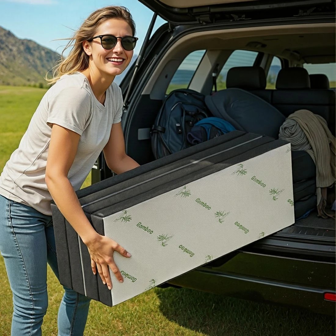 8 Giselle Foldable Mattress Folding Foam Mattresses Bamboo Double - Double Bed - Black, 8 of 10