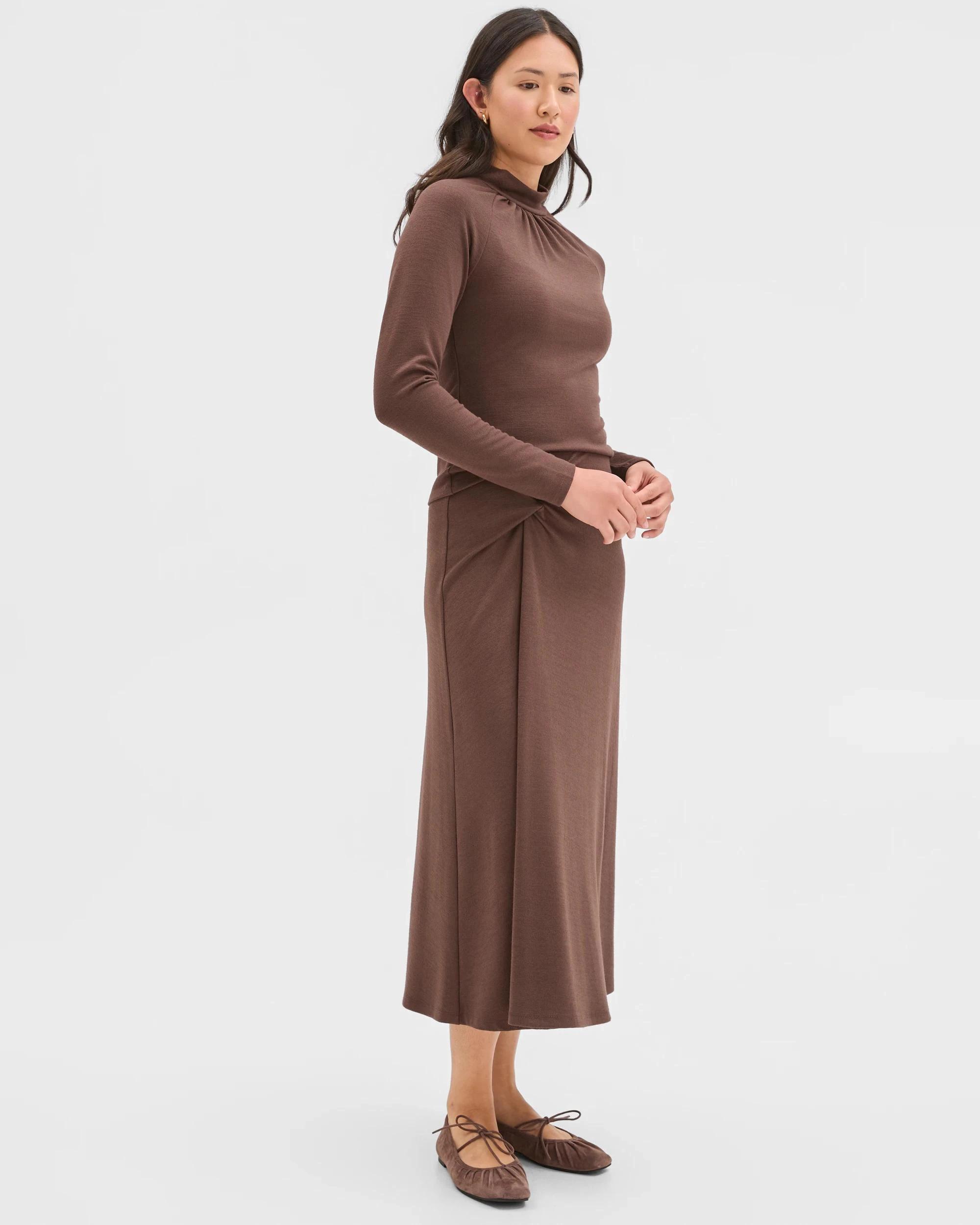 3 Preview Drape Knit Midi Length Skirt GANACHE, 3 of 6