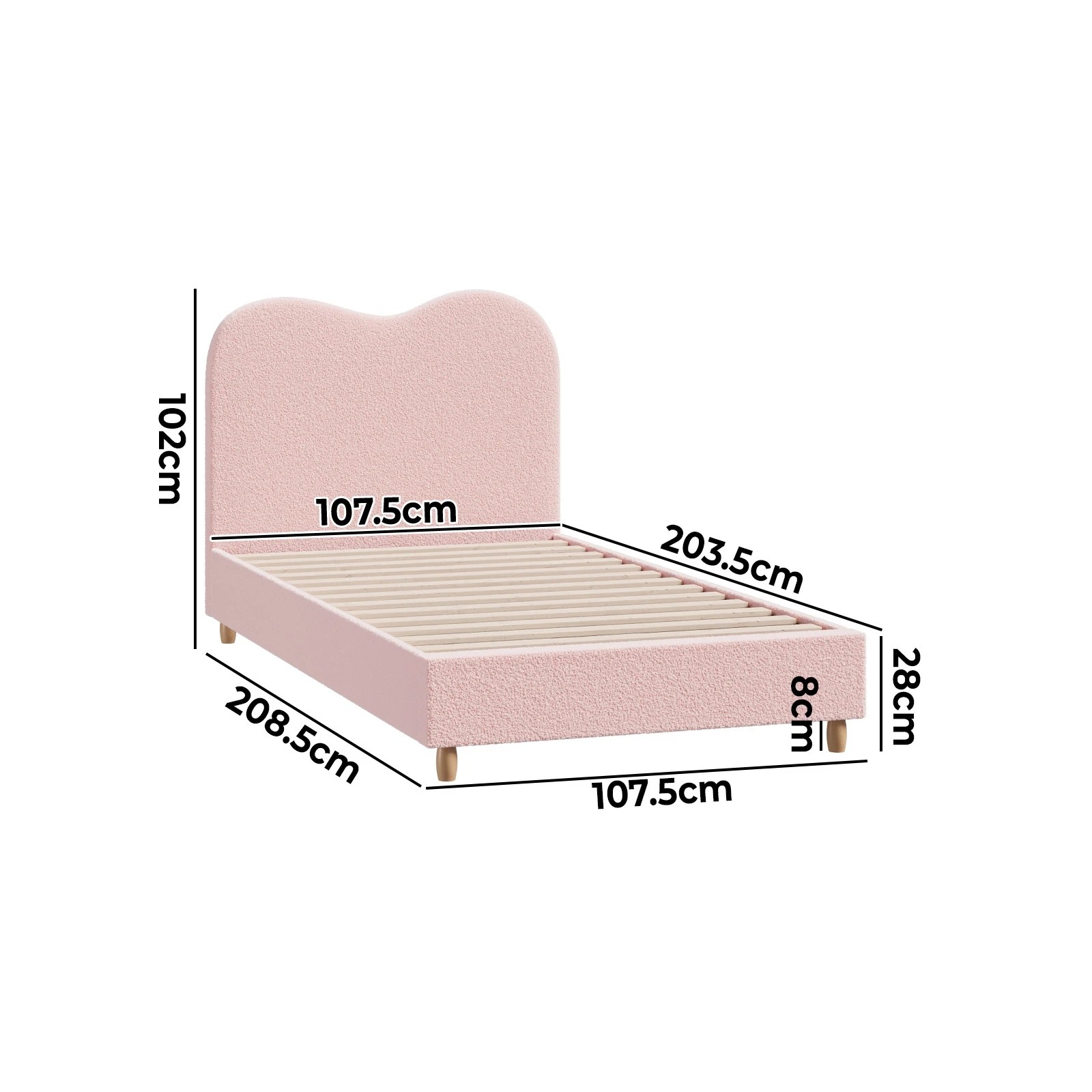 2 Oikiture Bed Frame King Single Size Boucle Cloud Shape Headboard - Pink, 2 of 9