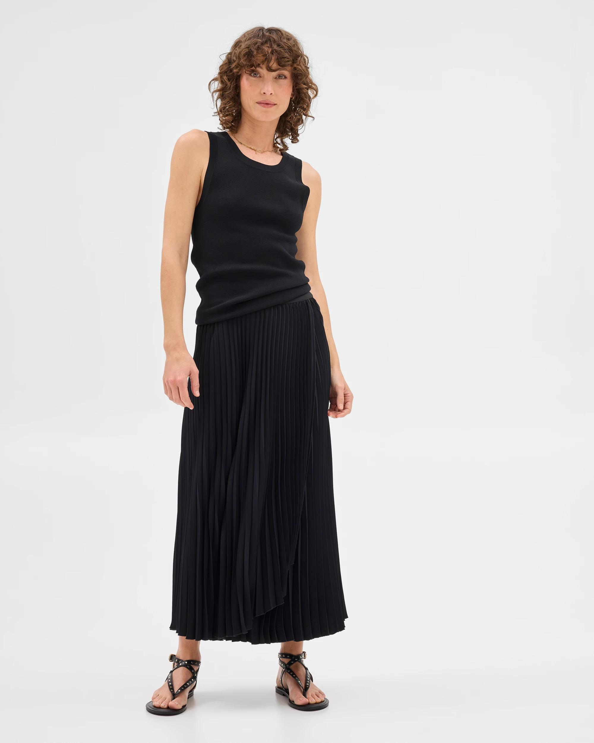 1 Wrap Pleated Midi Skirt - Preview BLACK, 1 of 7