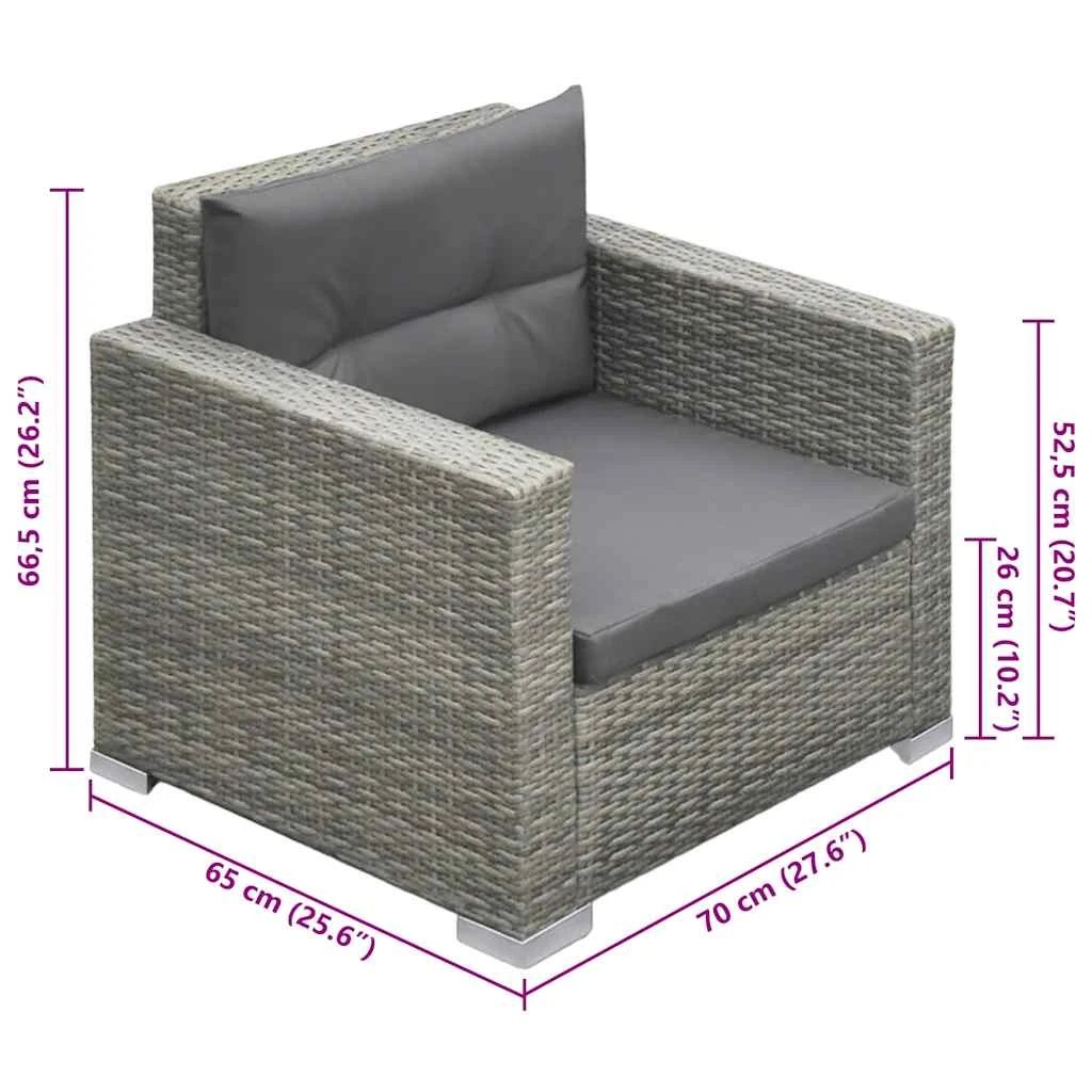 7 vidaXL 6 Piece Garden Lounge Set With Cushions Poly Rattan - Grey, 7 of 8