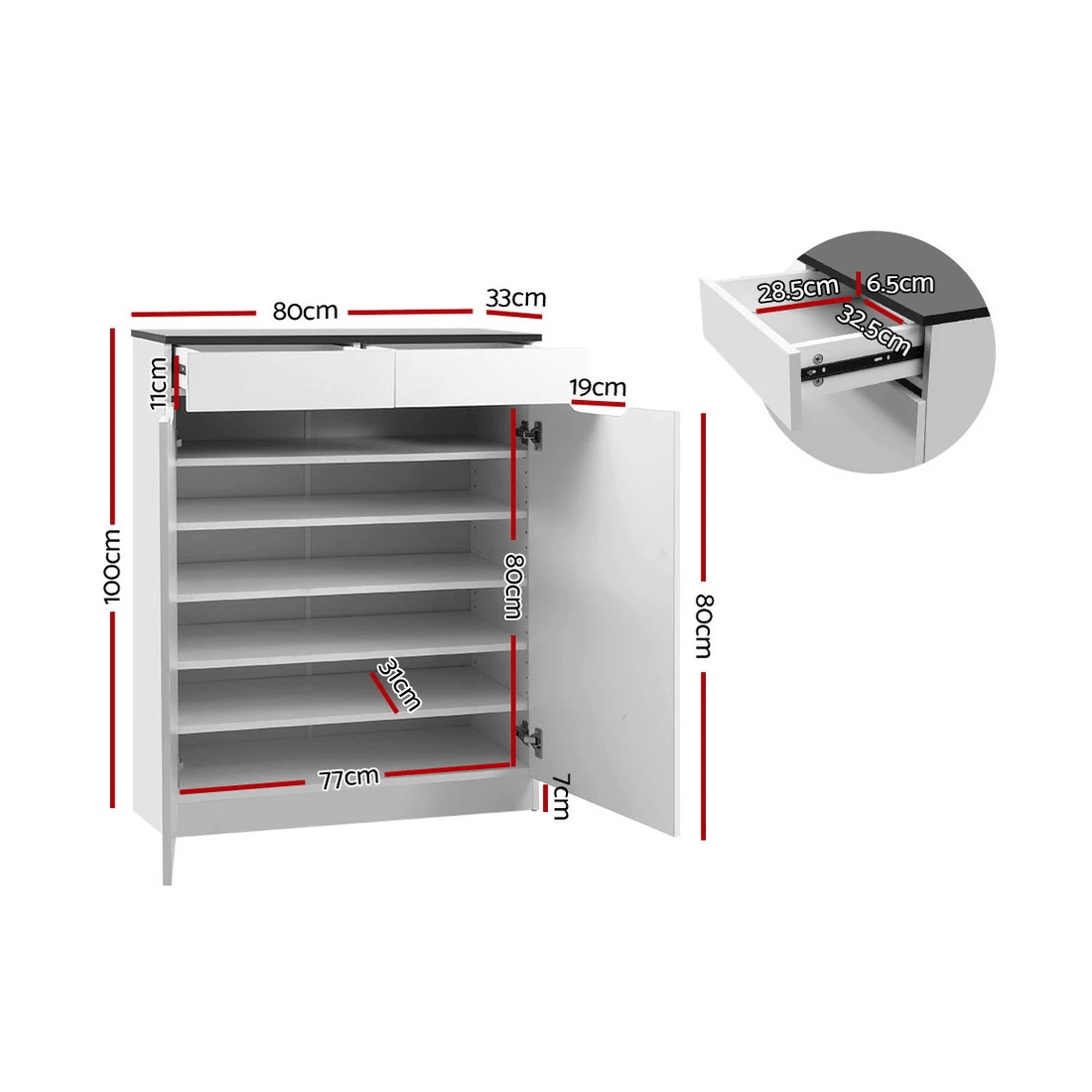 3 Artiss Shoe Rack Cabinet 30 Pairs Eve - White, 3 of 6