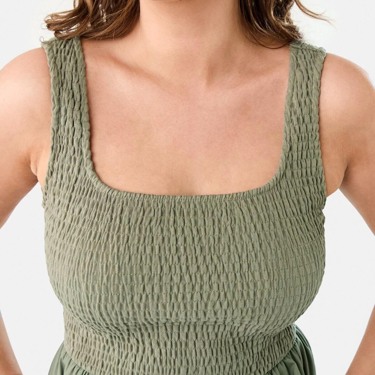 6 Sleeveless Shirred Knit Woven Midi Dress PAVEMENT GREY, 6 of 8