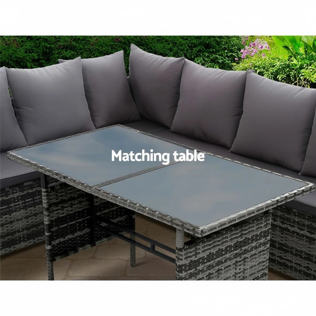 5 Gardeon Outdoor Dining Set Sofa Lounge Setting Chairs Table Ottoman Lawn - Grey, 5 of 6