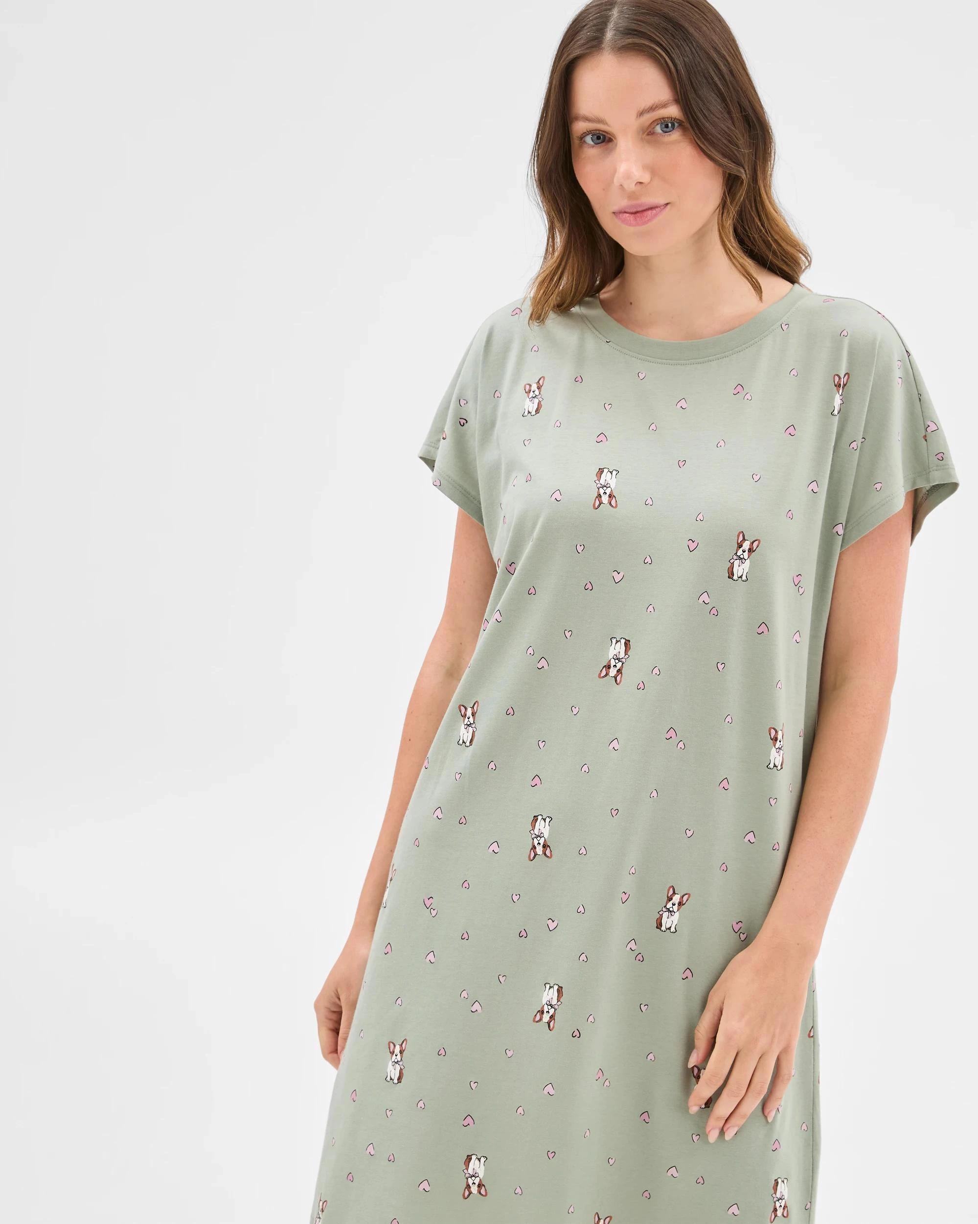 3 Target Australian Cotton T-Shirt Nightie GREEN DOG, 3 of 6