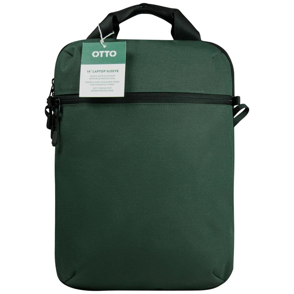 5 Otto Vertical 14" Laptop Sleeve Green w shoulder strap, 5 of 5