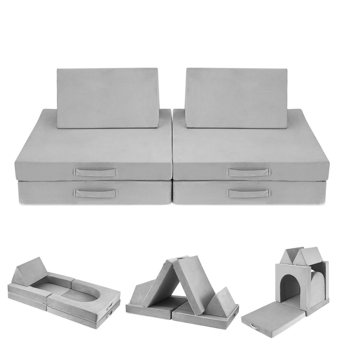 1 Kidbot Modular Kids Sofa Set Play Couch 8pcs Convertible Lounge Chair Comfy Cushion Folding Sectional Toddler Bed Ball, 1 of 1