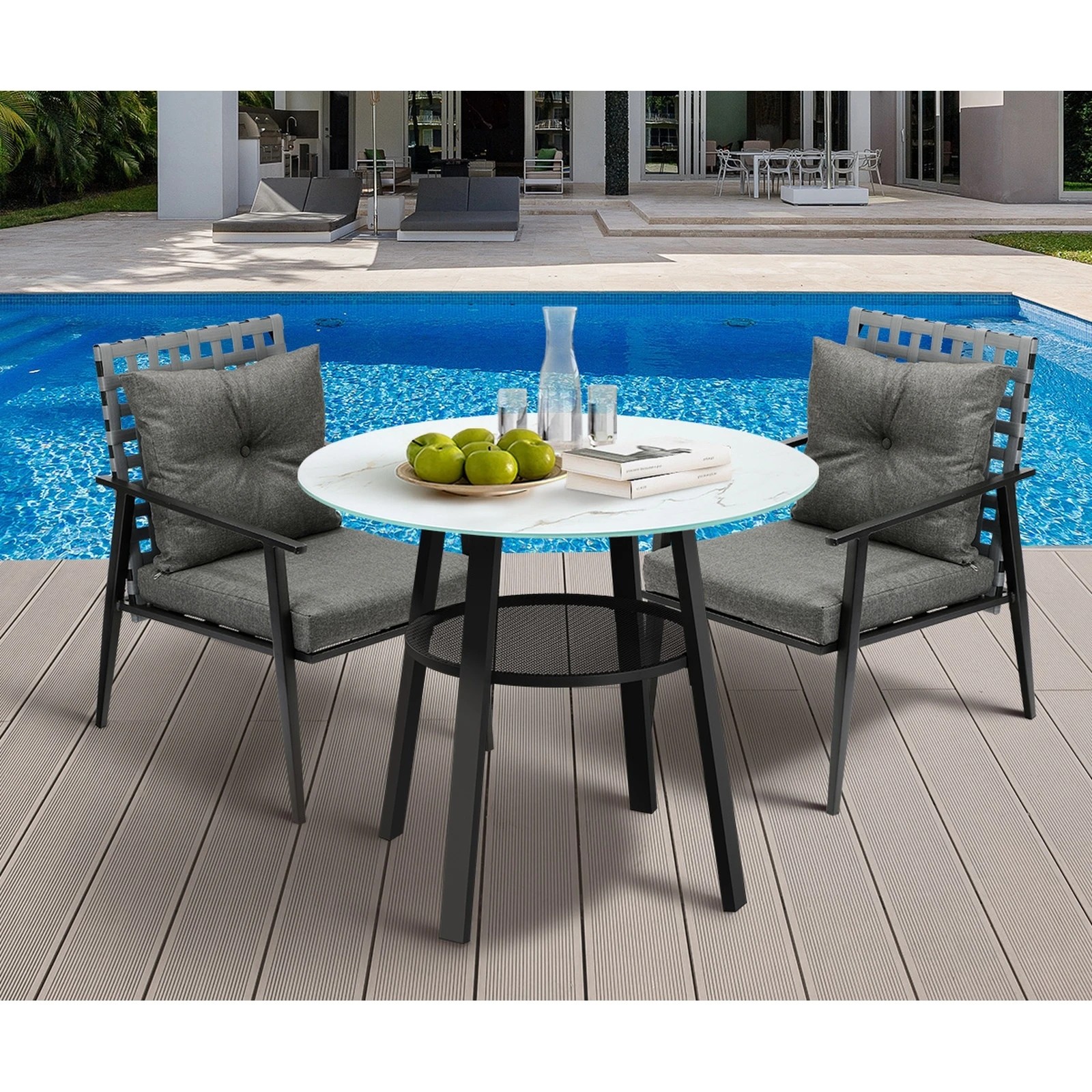 4 Livsip Outdoor Dining Set 2 Seater Patio Furniture Rattan Armchair Glass Table - Multi, 4 of 9