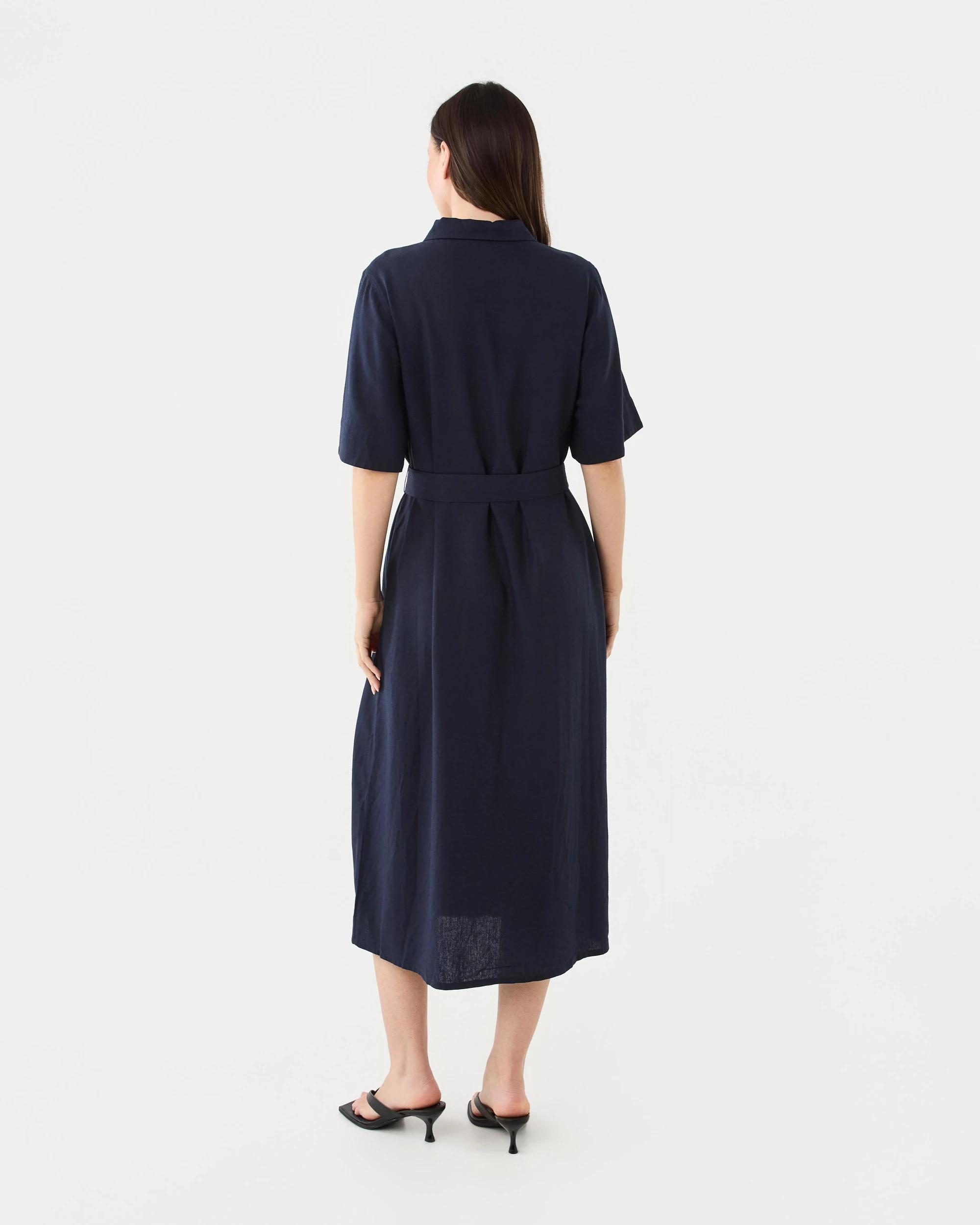 3 Short Sleeve Belted Midi Shirt Dress Navy Blaze, 3 of 8