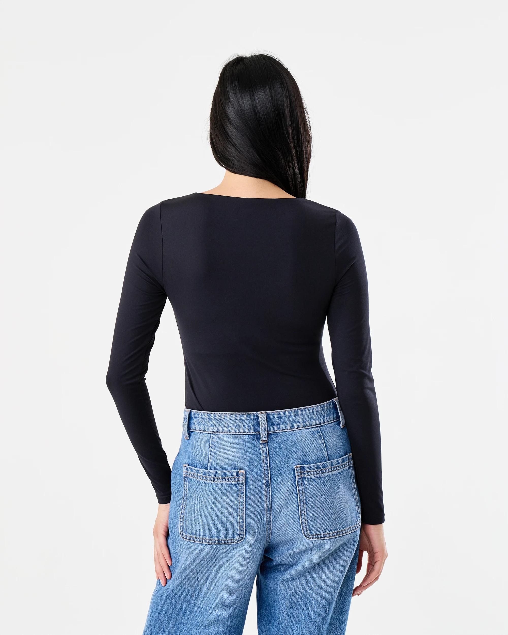 3 Long Sleeve Square Neck Bodysuit Black, 3 of 6