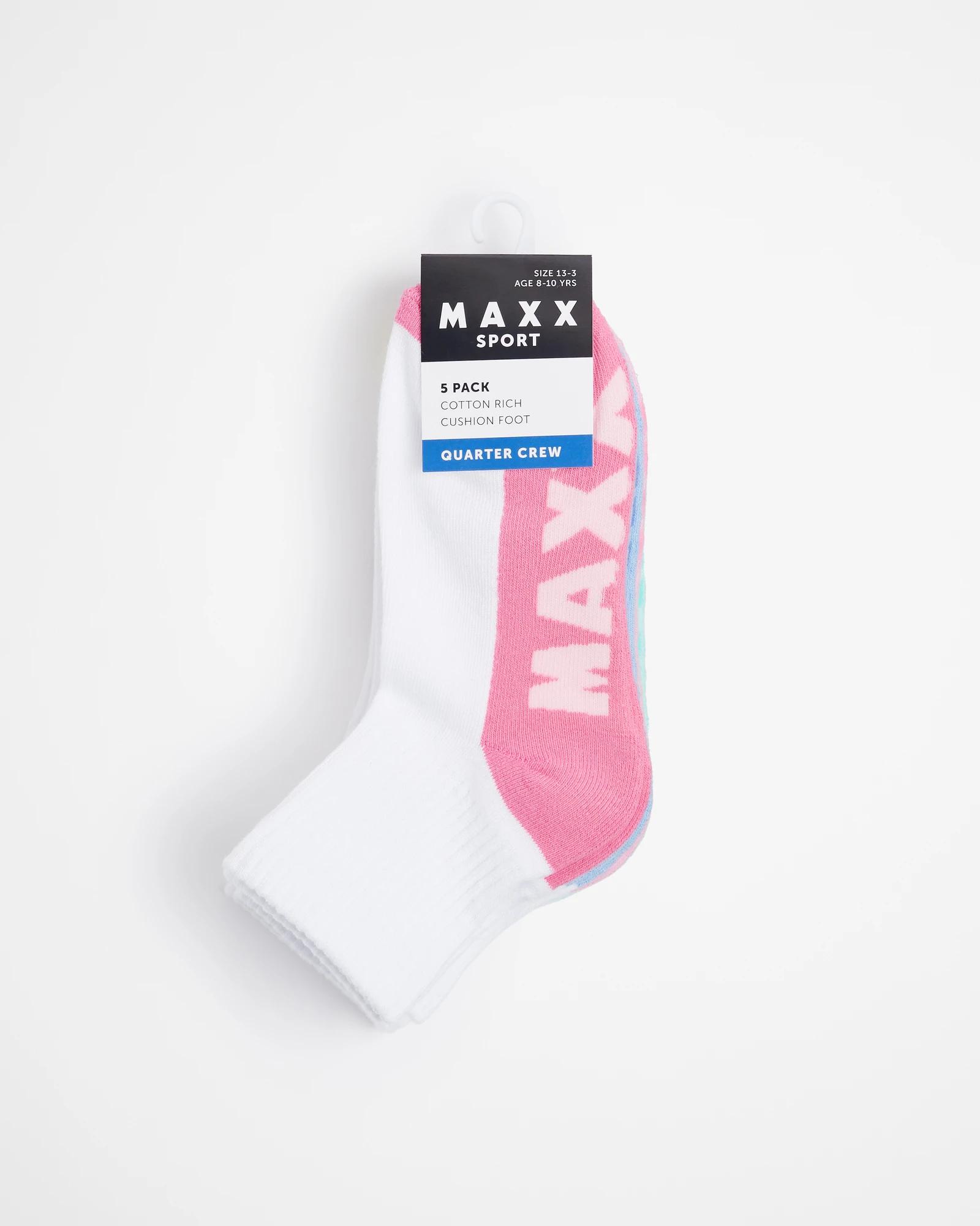 3 Kids Sport Quarter Crew Socks 5 Pack - Maxx WHITE, 3 of 3