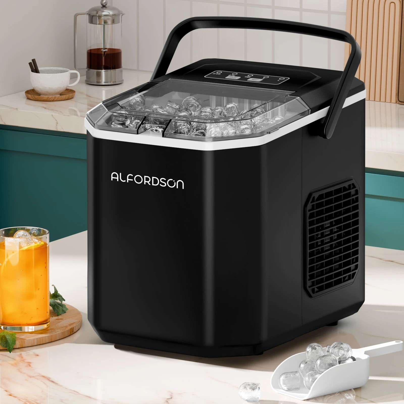 2 Alfordson Portable Ice Maker Machine Bar Countertop 12kg With Handle - Black, 2 of 10