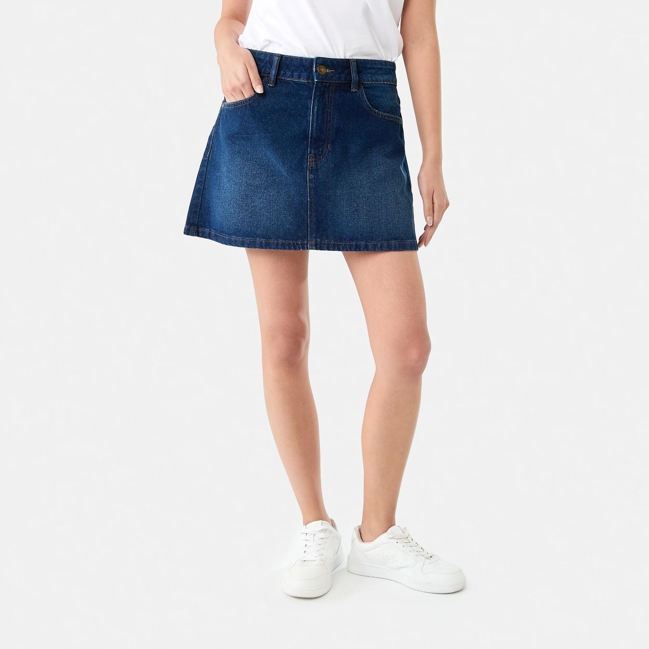 8 Denim A-line Mini Skirt MID WASH, 8 of 10