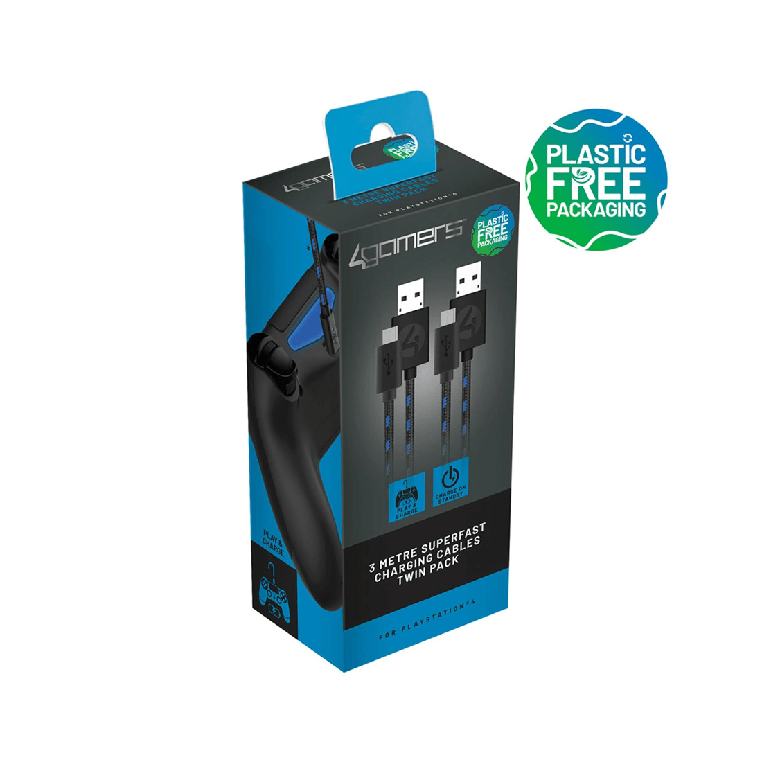 1 4Gamers PS4 3m Superfast Play and Charge Cable Twin Pack, 1 of 7