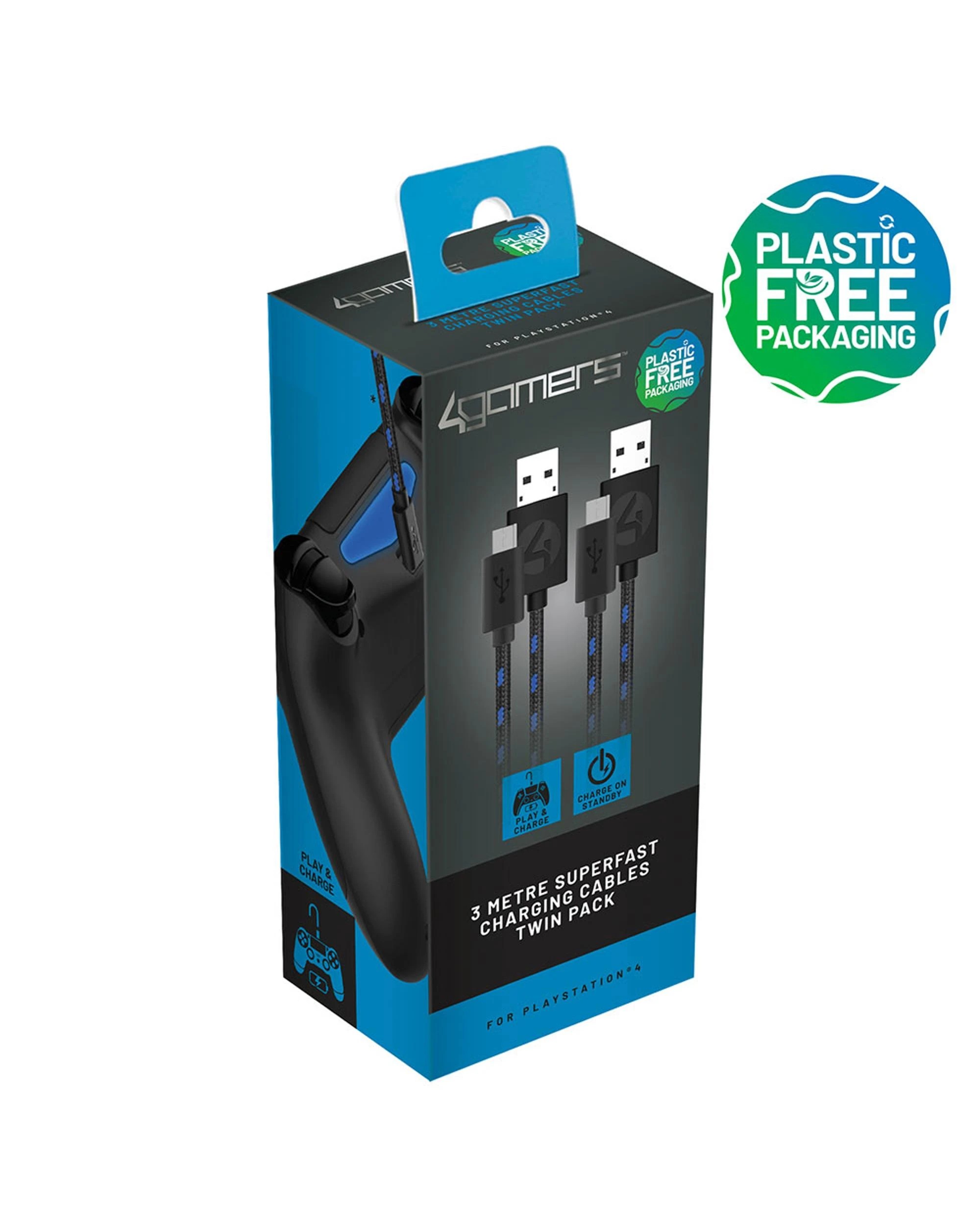 1 4Gamers PS4 3m Superfast Play and Charge Cable Twin Pack, 1 of 7