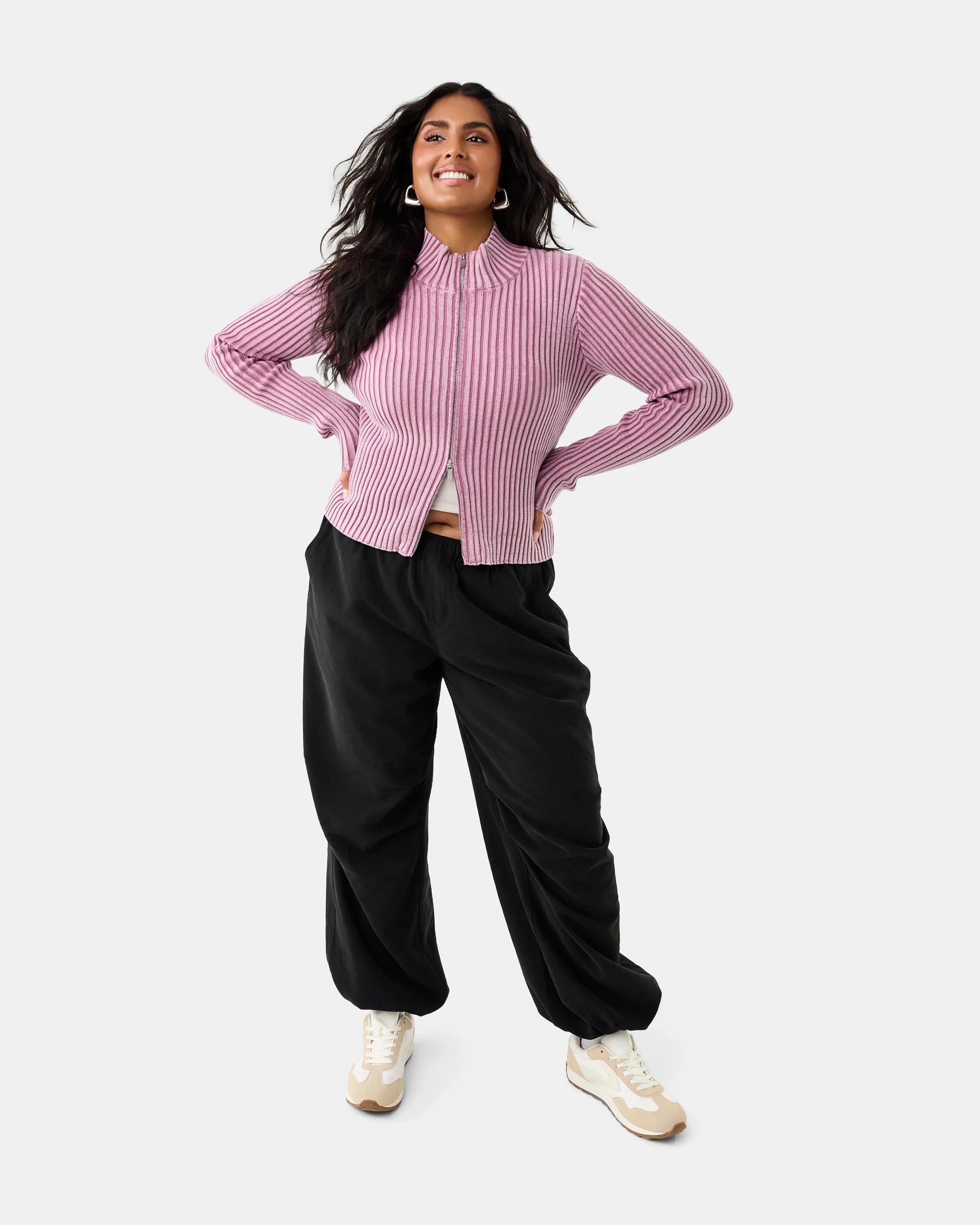 4 Funnel Neck Knit Zip Through Jumper Orchid, 4 of 10