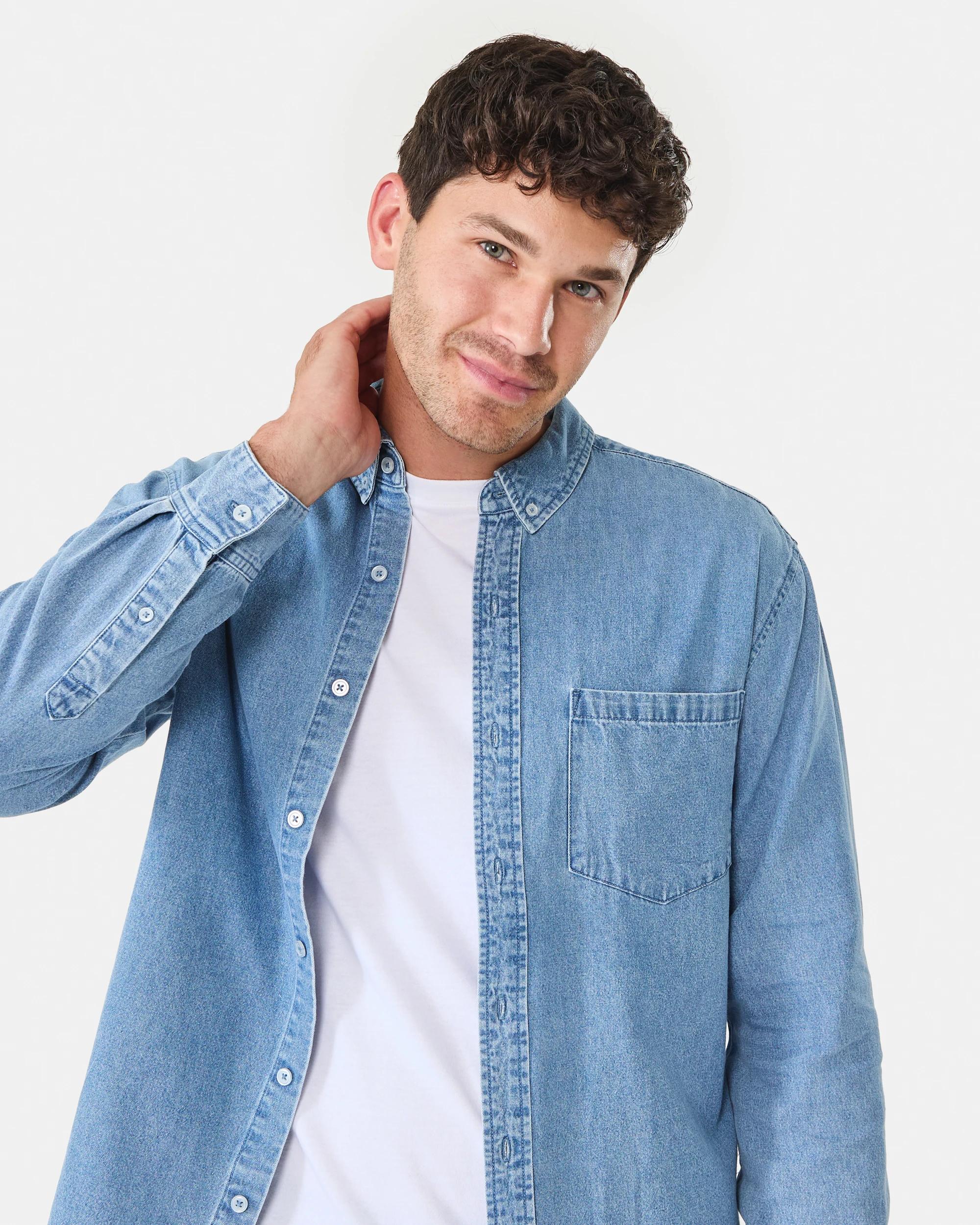 5 Long Sleeve Denim Shirt Mid Wash, 5 of 8