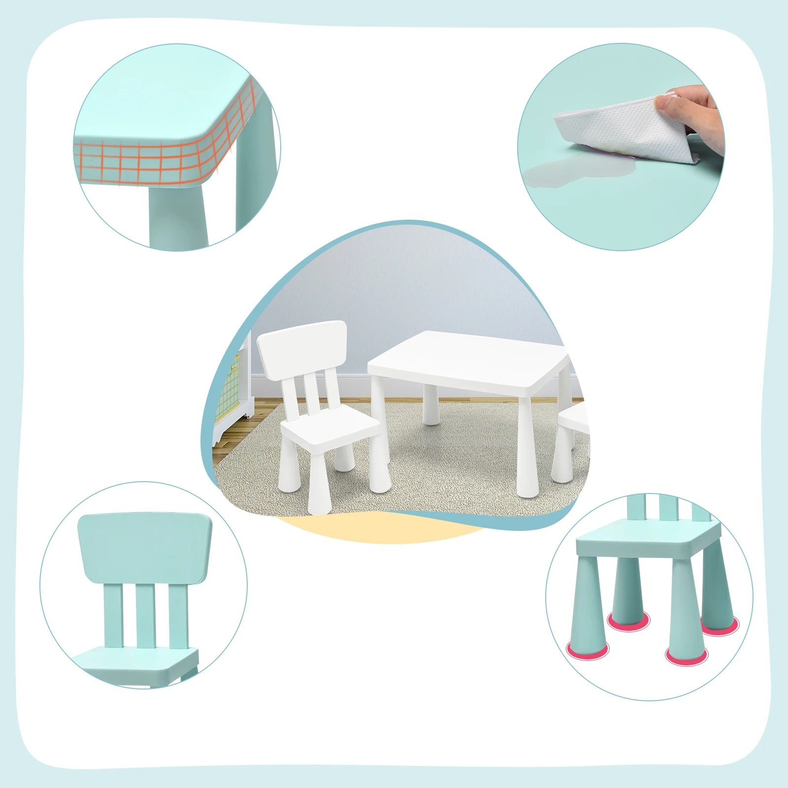 3 Costway Kids Table & Chairs Set Study Drawing Desk - Green, 3 of 5