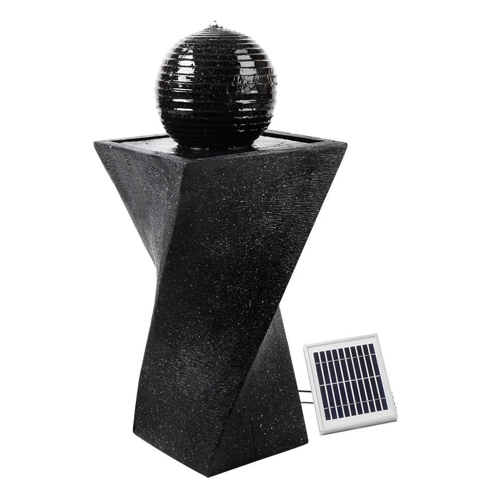 1 Gardeon Solar Water Feature Twisted Fountain LED Light Bird Bath 85CM - Black, 1 of 8