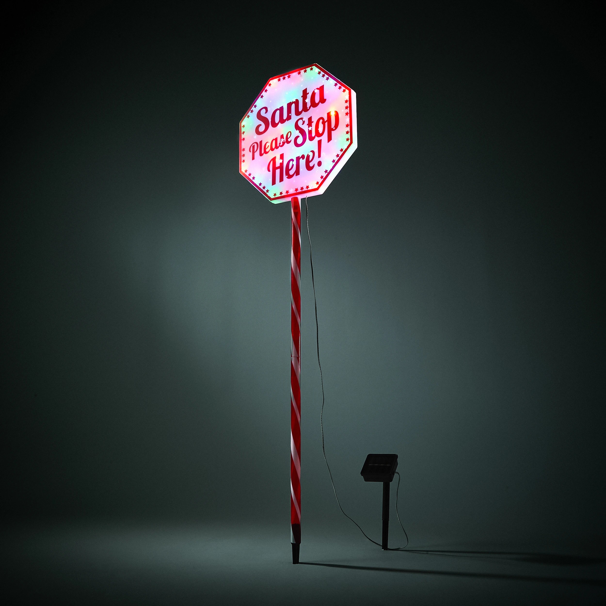 1 Solar LED Light Up Santa Stop Here Stake, 1 of 8