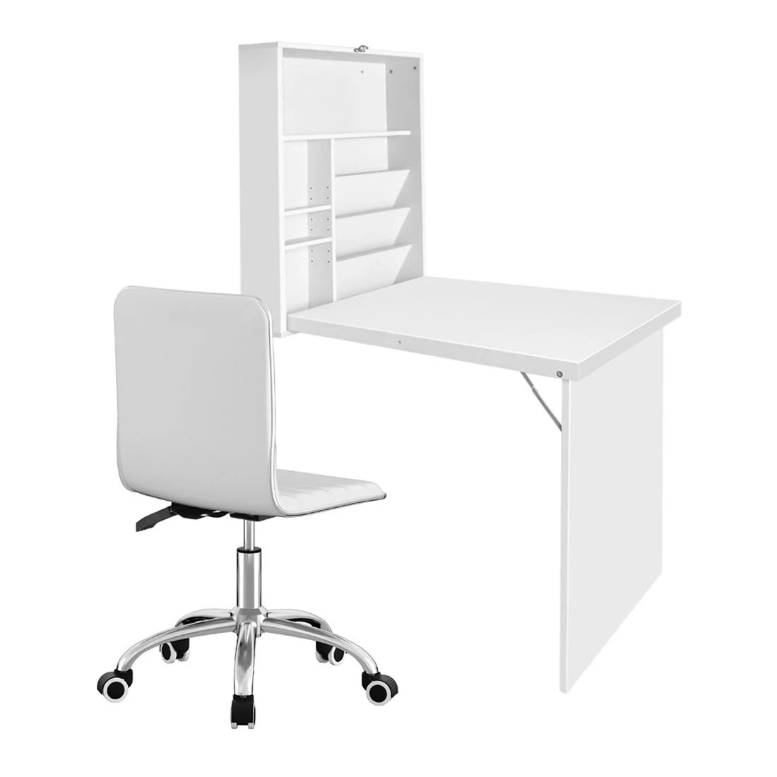 3 Artiss Computer Desk Office Chair Set PU Leather Wall Mount Foldable Table - White, 3 of 6