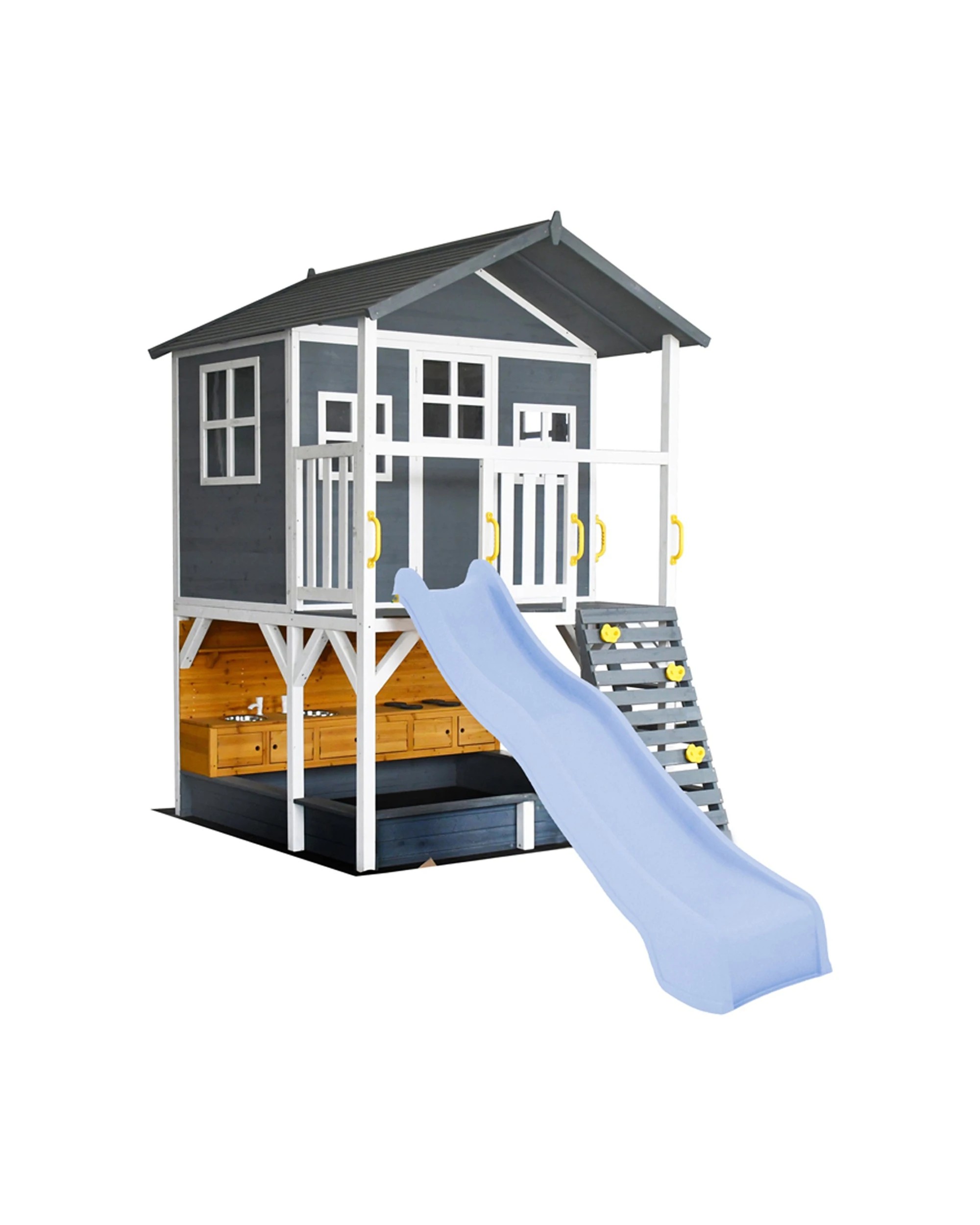 1 KIDZSHACK Caboodle Kids Wooden Cubby House With Mud Kitchen Slide - Blue, 1 of 1