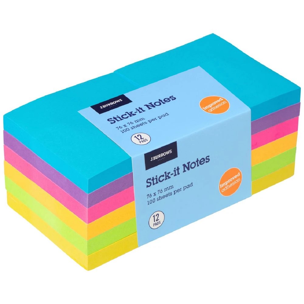 1 J.Burrows Stick-It Notes 76x76mm Assorted Ultra 12 Pack, 1 of 4