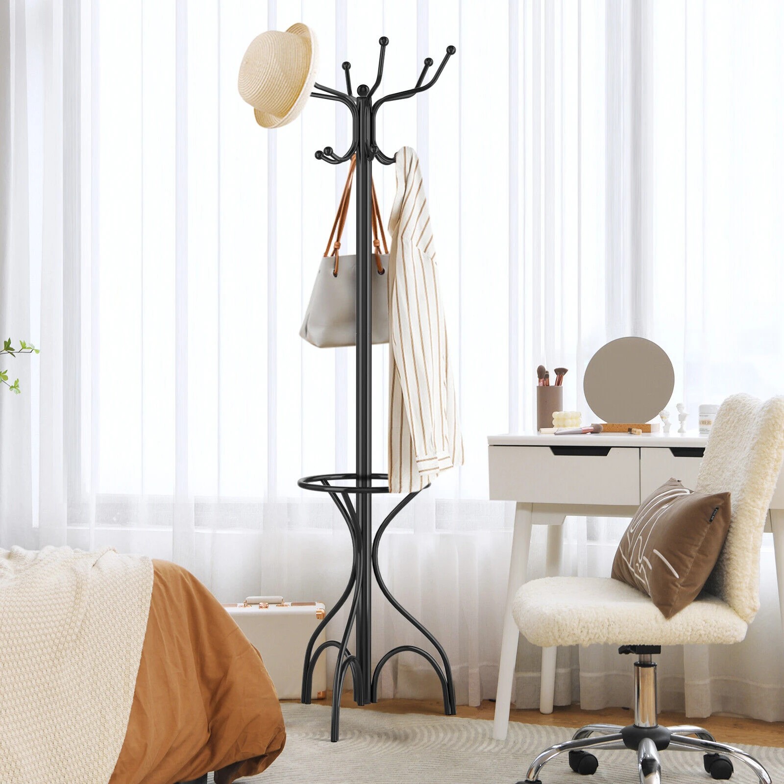 2 Costway 12 Hook Metal Coat Rack Clothes Hat Stand Bag Hanger - Black, 2 of 3
