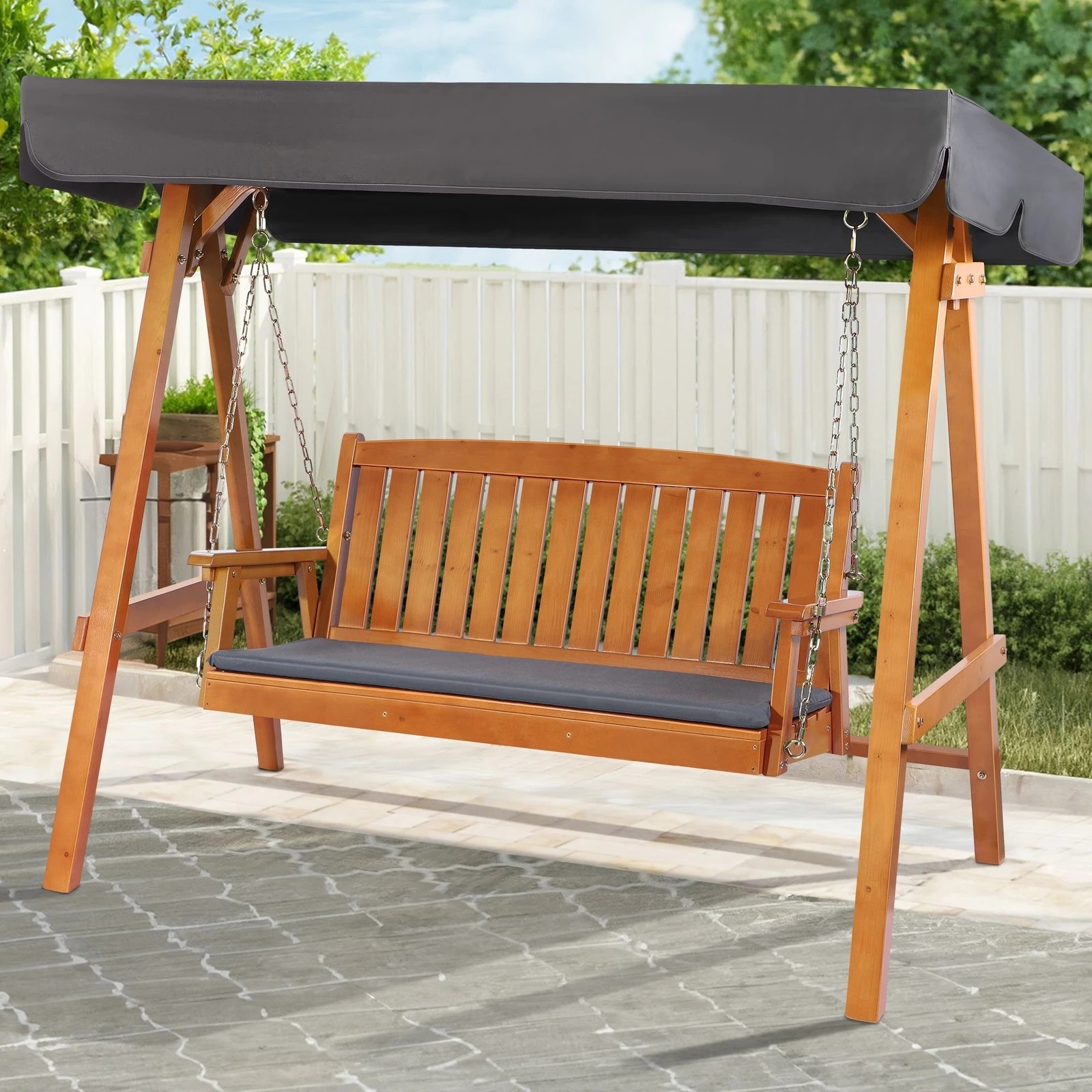 2 Alfordson Swing Chair Outdoor Furniture Wooden Garden Patio Bench Canopy Teak XL - Orange, 2 of 10