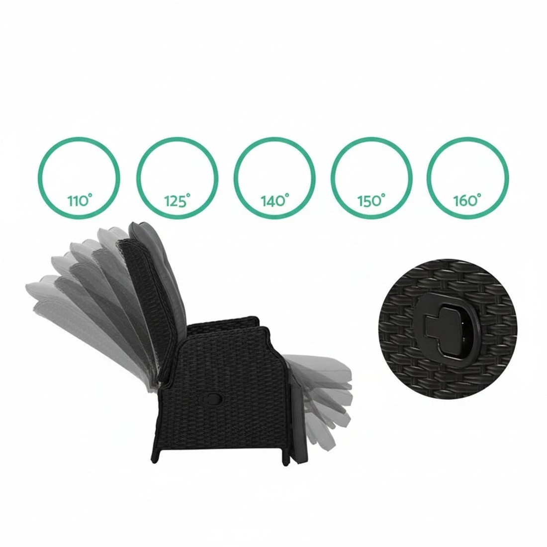 5 Gardeon Recliner Chairs Sun lounge Wicker Lounger Outdoor Furniture Patio - Black, 5 of 6