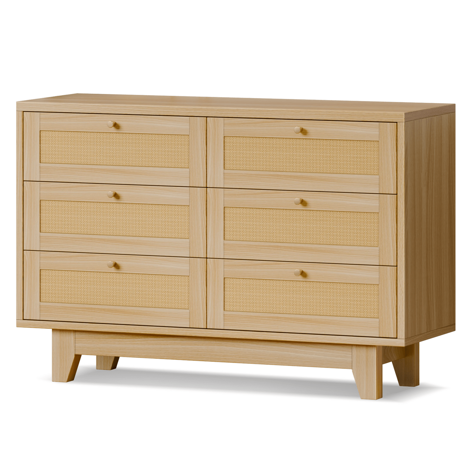 1 Alfordson 6 Chest of Drawers Rattan Storage Cabinet Dresser - Oak, 1 of 10