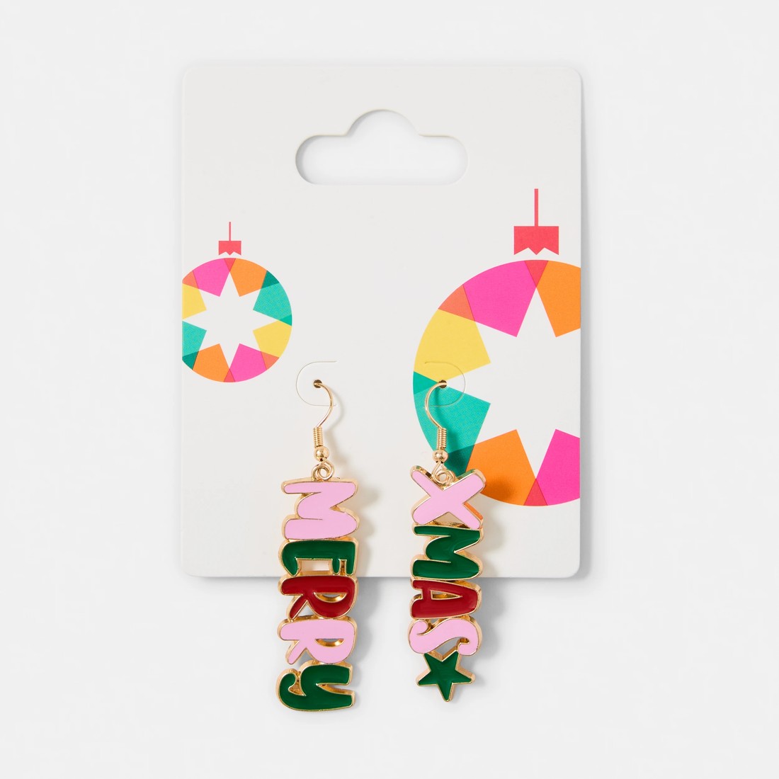 5 Merry Christmas Earrings - Green, Red, Pink and Gold Tone, 5 of 5