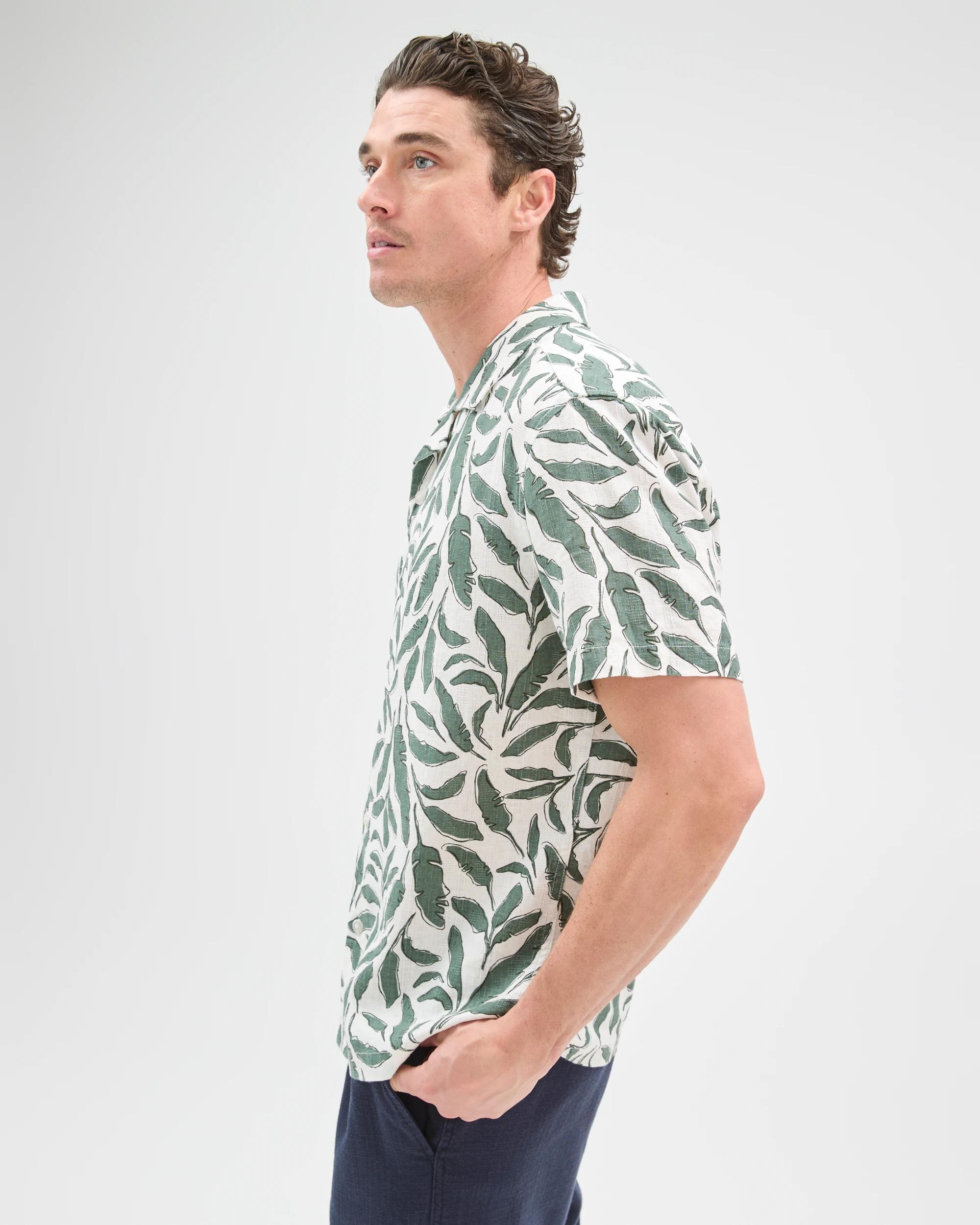 6 Target Man European Linen Blend Short Sleeve Textured Shirt LAUREL WREATH, 6 of 7