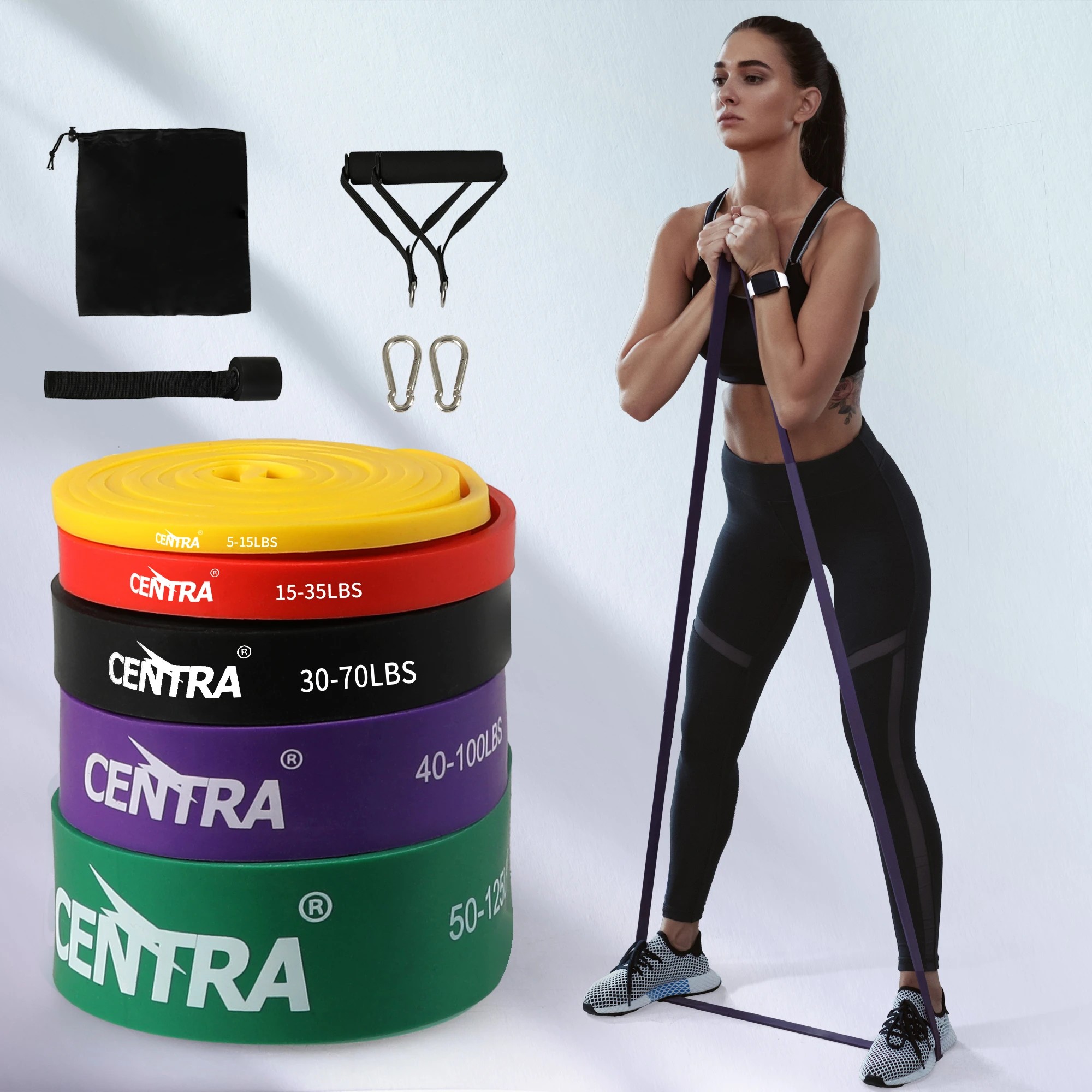 7 Centra Resistance Bands Heavy Duty Strength Fitness Exercise Loop Gym Yoga 11Pcs, 7 of 7