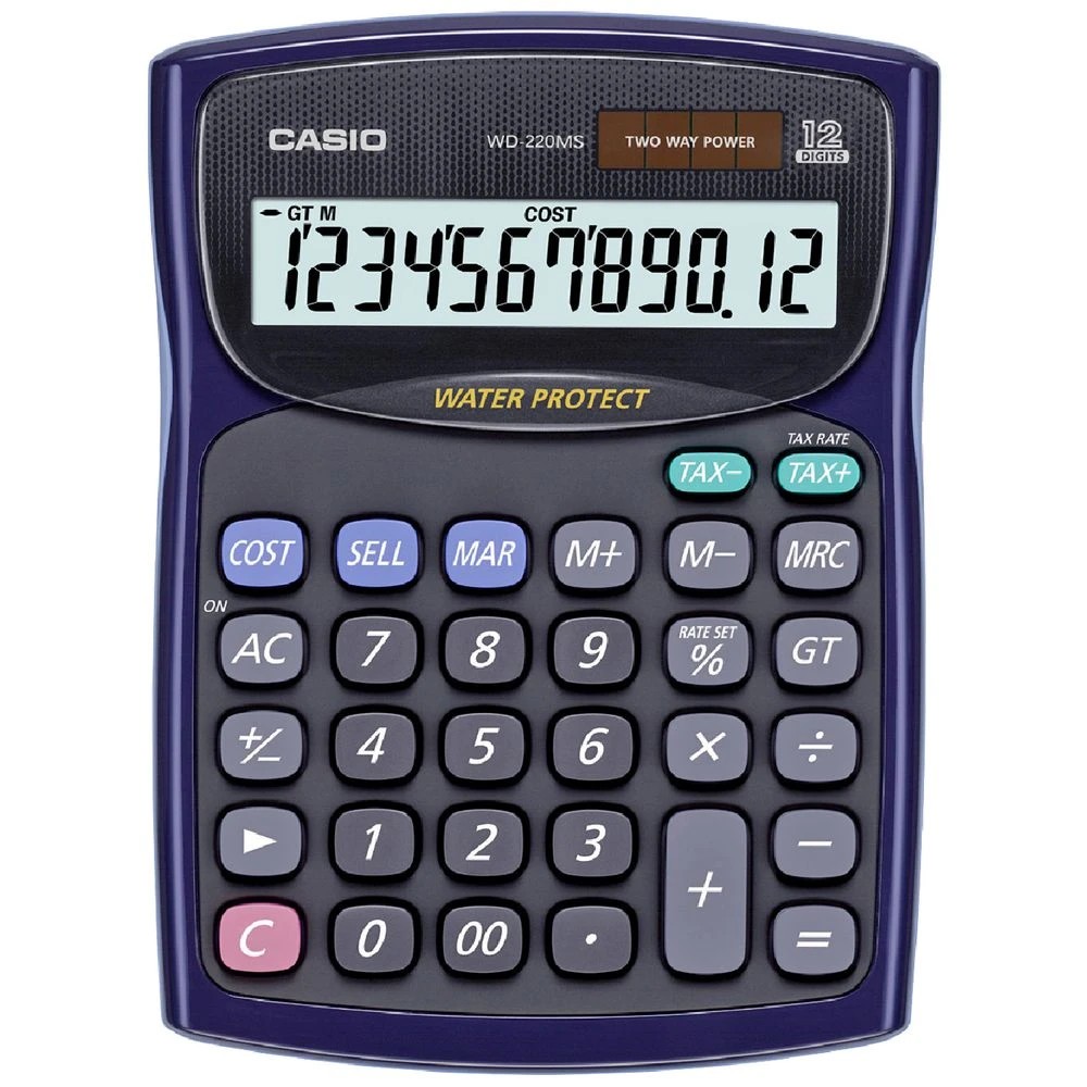 1 Casio 12 Digit Water-protected Calculator WD-220MS, 1 of 1