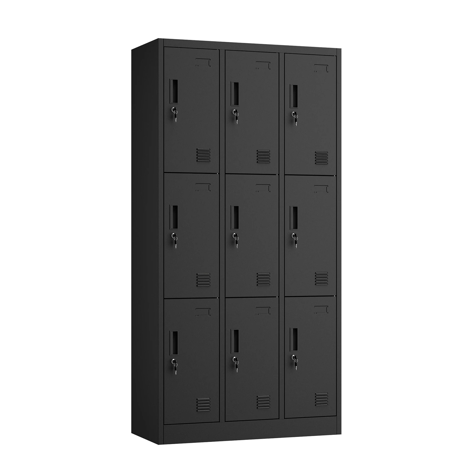 1 Oikiture 9 Doors Locker Cabinet Steel Storage Cupboard Office School Gym - Black, 1 of 10