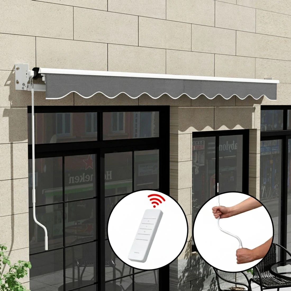 6 Instahut Retractable Folding Arm Awning Motorised Sunshade 4.5Mx3M - Grey, 6 of 6