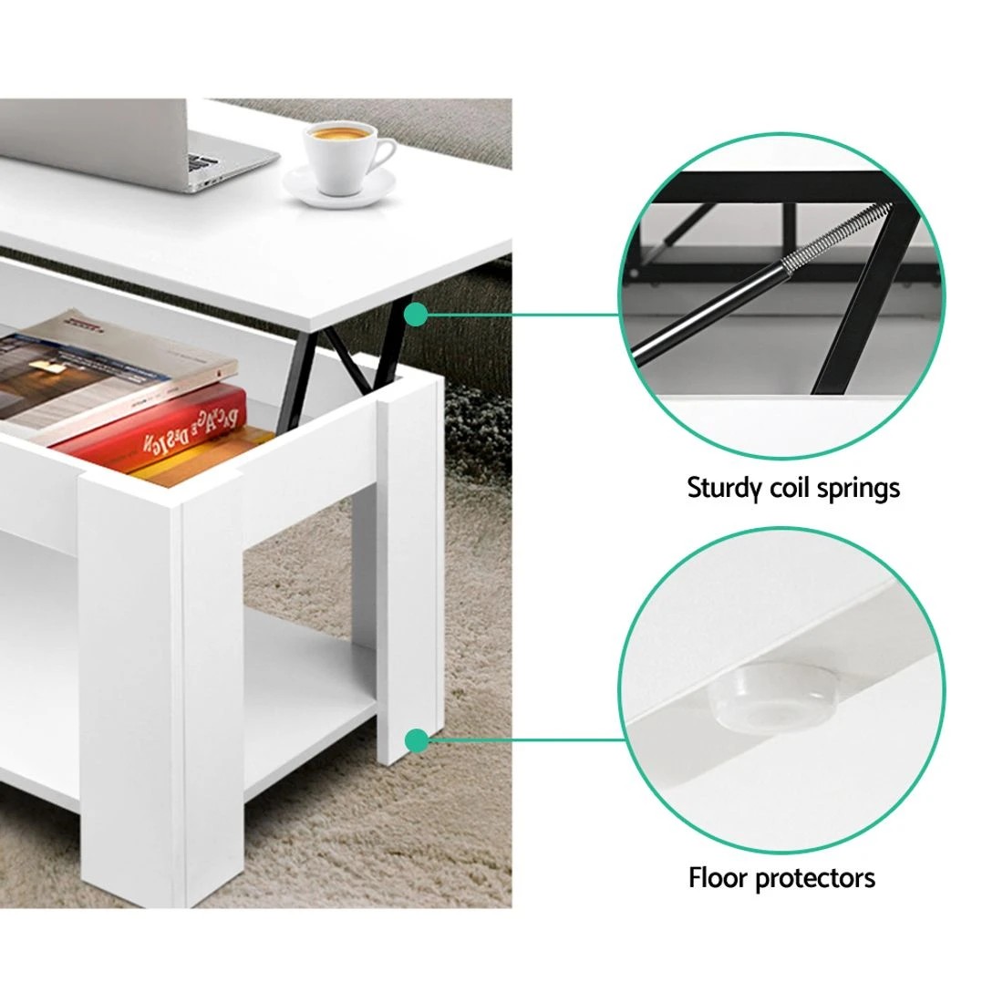 7 Artiss Coffee Table Lift-top Coffee Table - White, 7 of 8