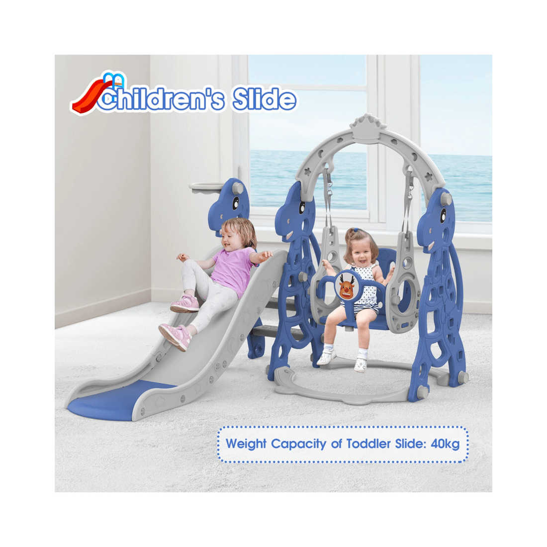 6 Advwin 4-in-1 Kids Slide Swing Set with Basketball Hoop Blue, 6 of 8