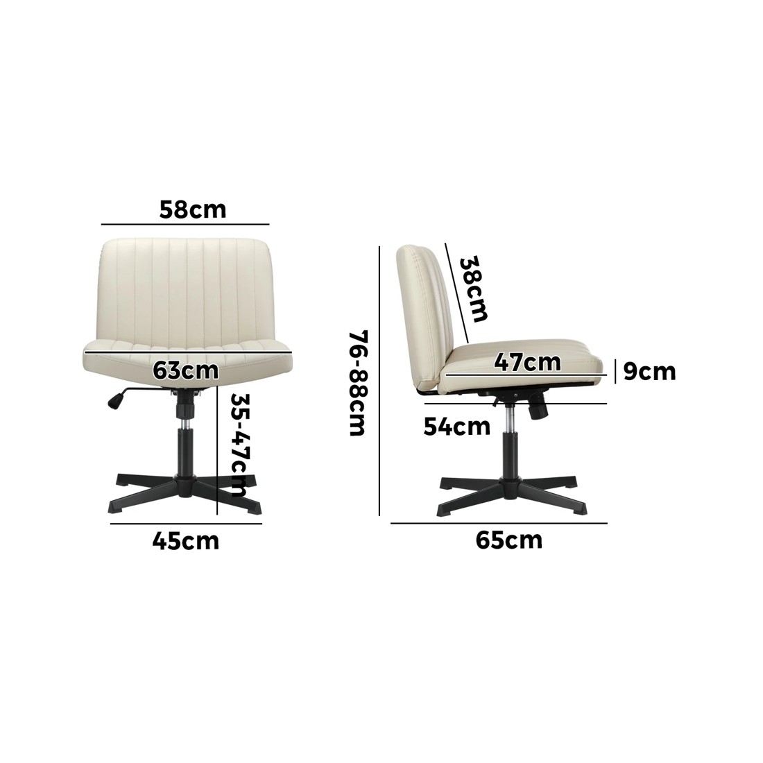 3 Oikiture Mid Back Armless Office Desk Chair Wide Seat Faux Leather
 - Beige, 3 of 10