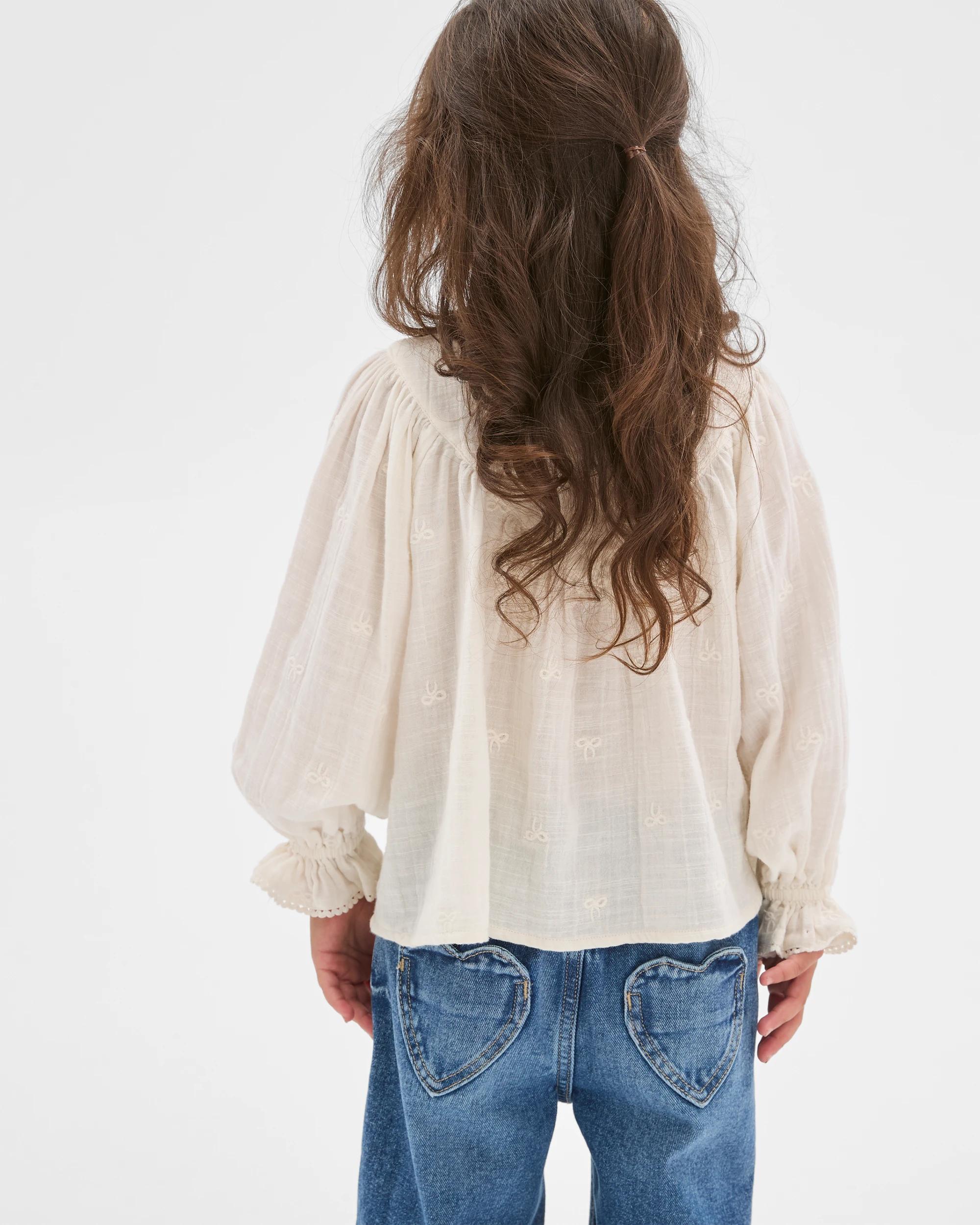 4 Target Kids Long Sleeve Woven Button Through Ruffle Blouse CREAM, 4 of 6