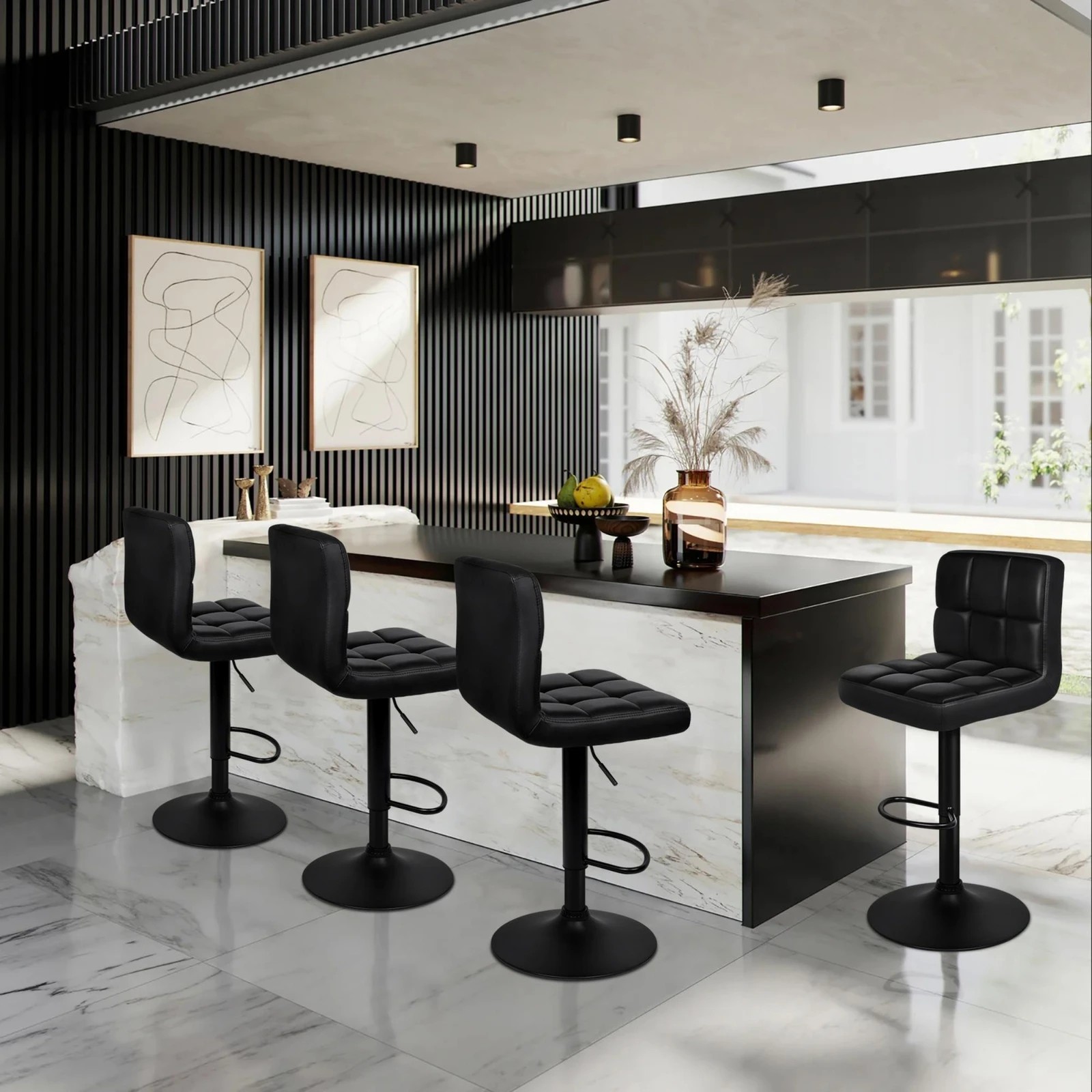 10 Alfordson 4x Bar Stools Ralph Kitchen Swivel Chair Leather Gas Lift - Black, 10 of 10
