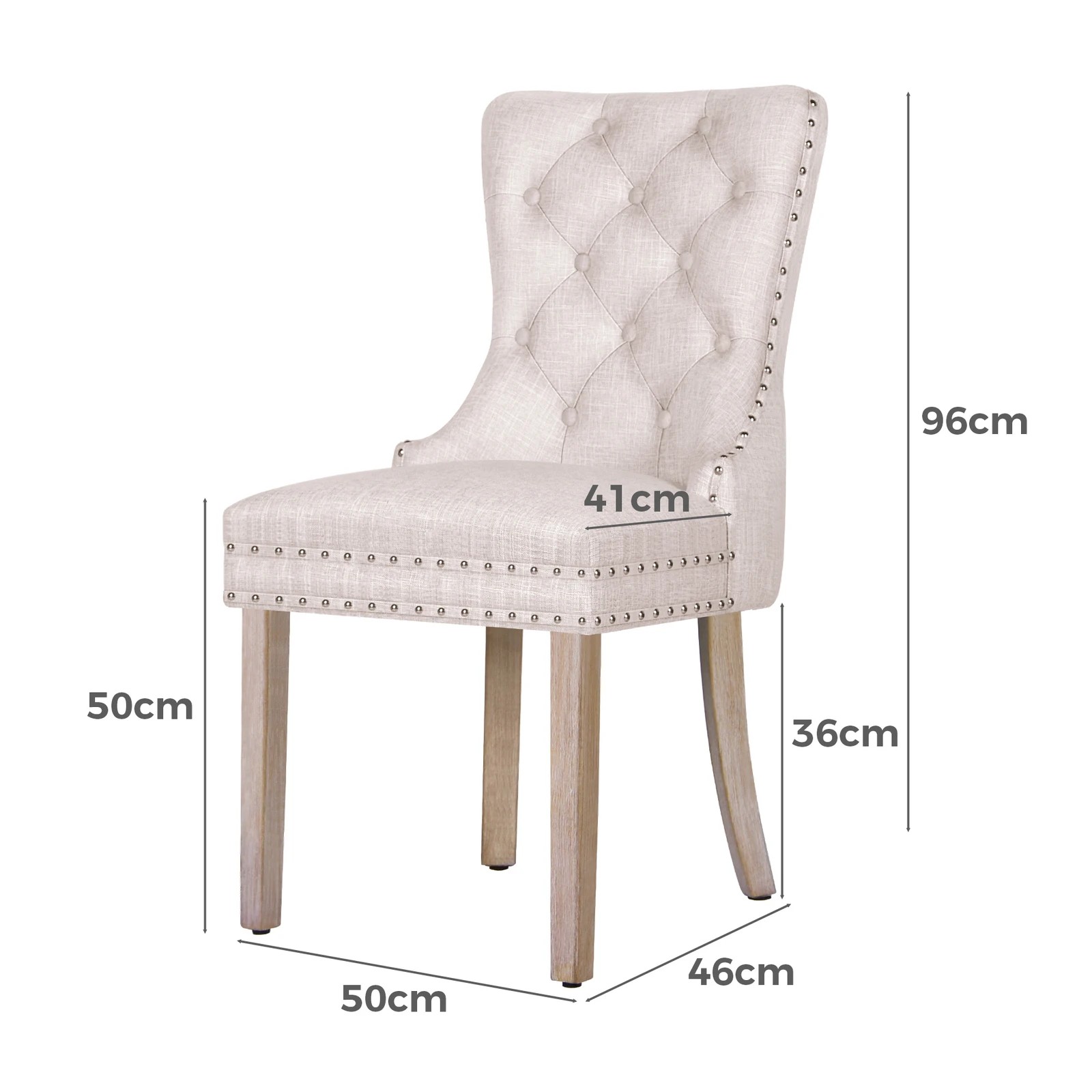 7 Alfordson 2x Dining Chair Kitchen Lounge Retro Button Tufted Wooden Fabric - Beige, 7 of 10