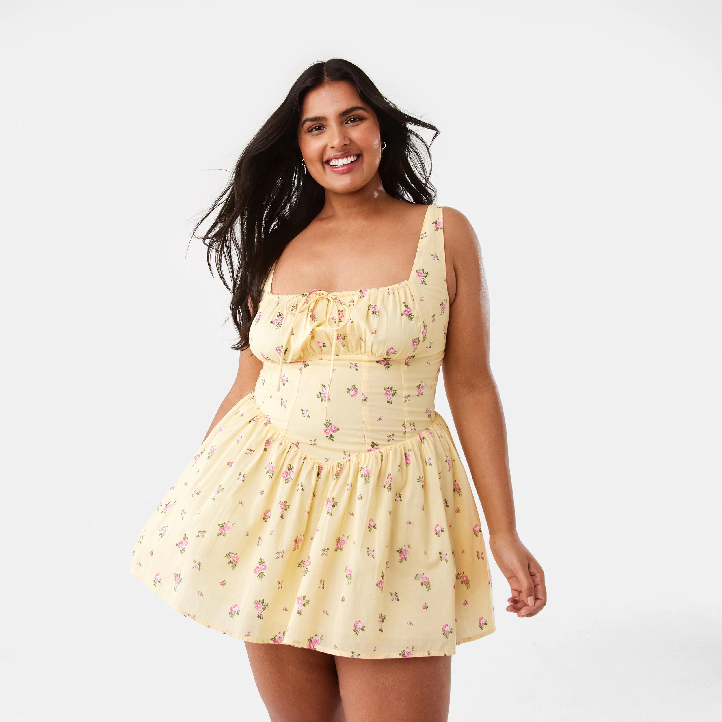 3 Boho Broderie Corset Mini Dress Yellow Flw, 3 of 10