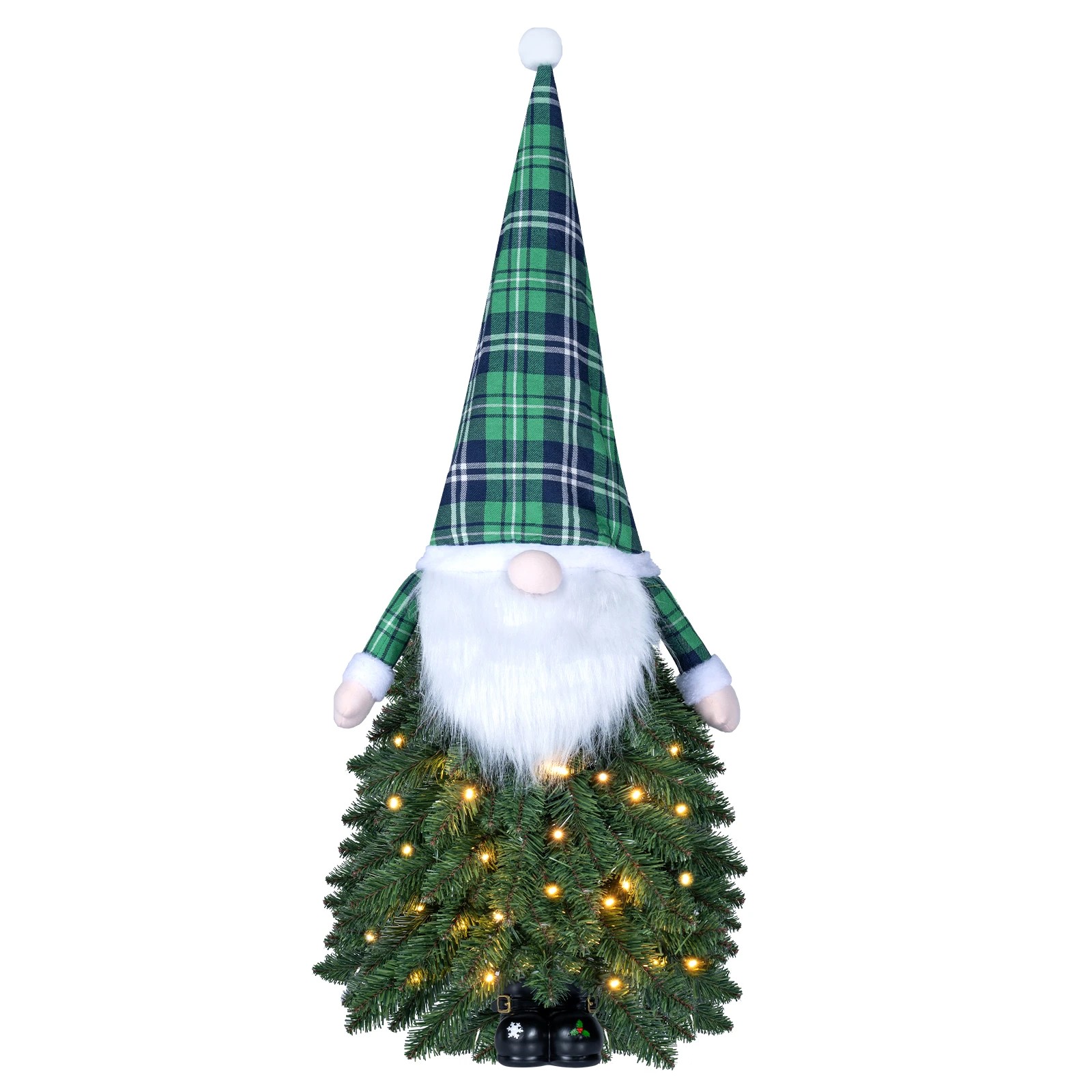 1 Costway 90cm Tabletop Christmas Tree w/Santa Figure Pre-Lit Mini Xmas Tree 8 Lighting Modes - Green, 1 of 1