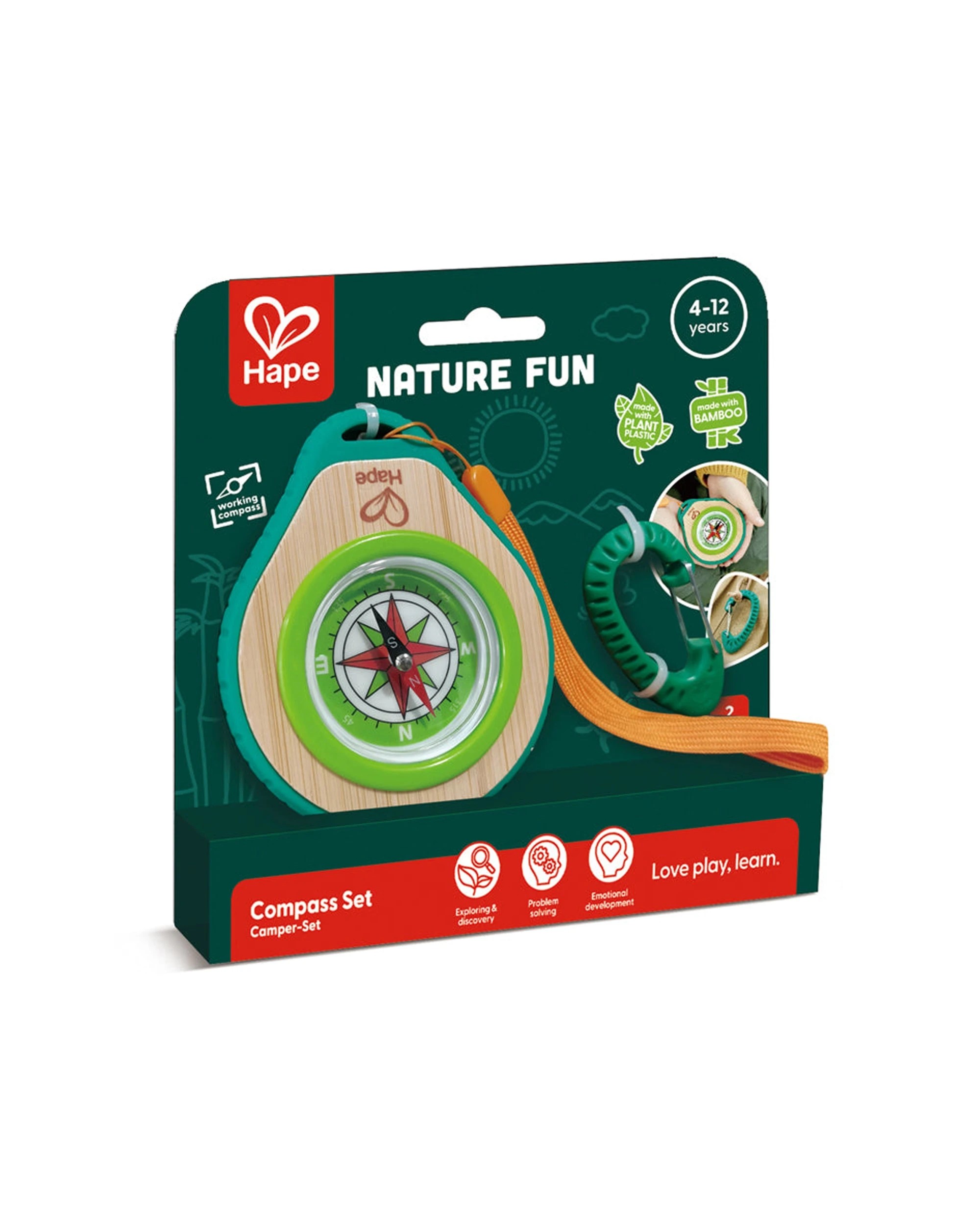 2 Hape Kids Compass Set Camper Outdoor Gear With Carabiner Sustainable - Green, 2 of 3